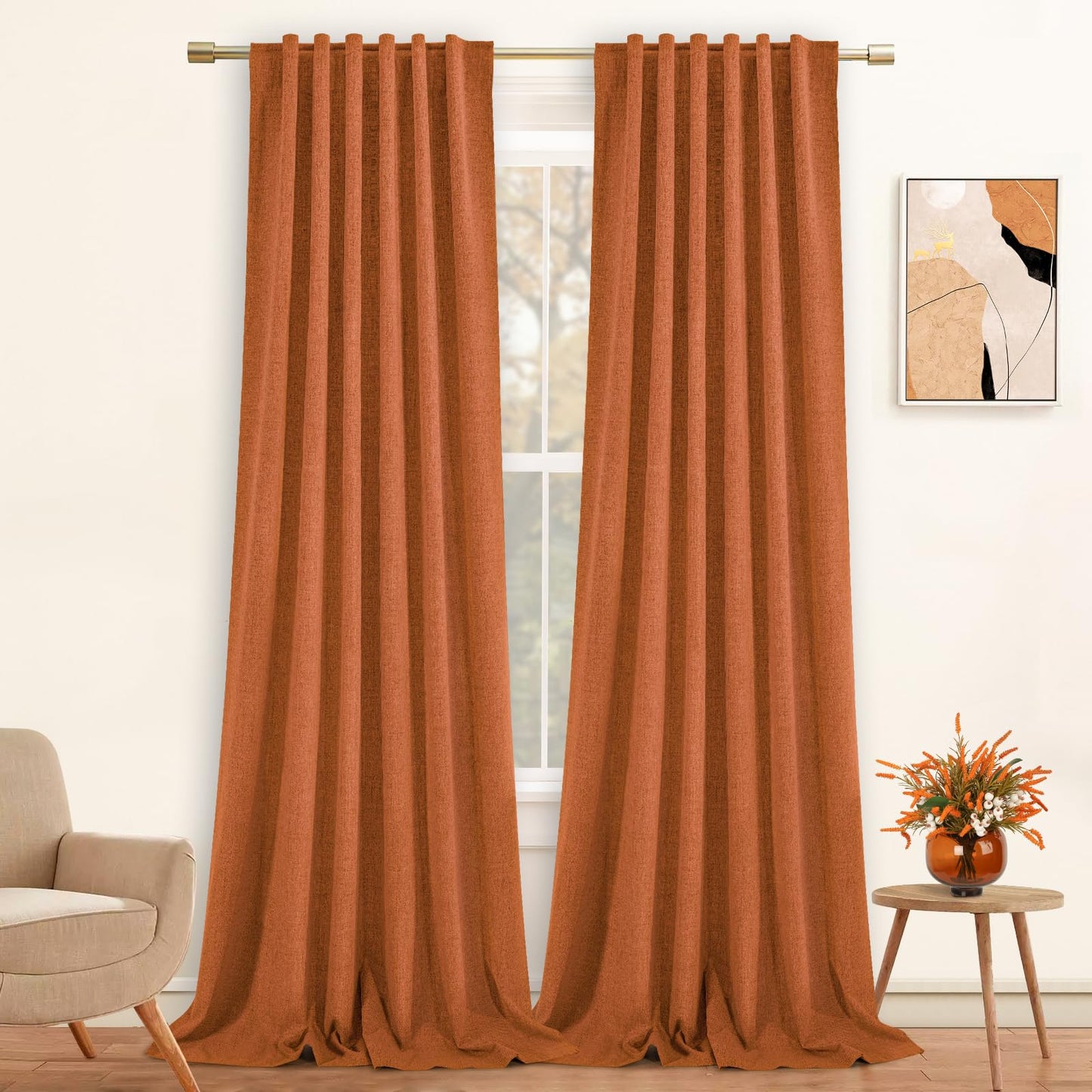 PANGSINNE Short Curtains for Windows Bathroom, 100% Blackout Linen Boho Back Tab Pleated Cafe Curtains for Kitchen Bedroom, 54 Inch Length 2 Panels Set, Dusty Blue BST326H