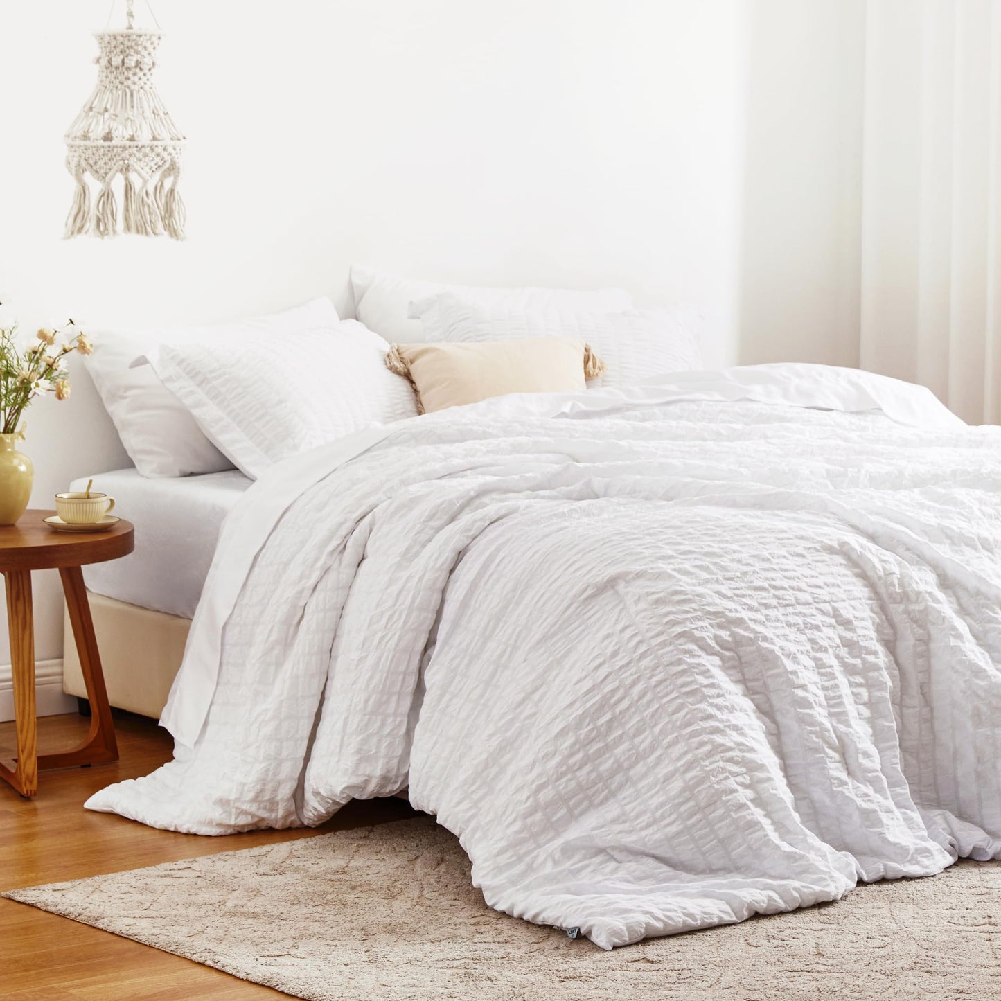 Love's cabin Seersucker Terracotta Twin Comforter Set, 5-Piece All Season Lightweight Bed in a Bag Bedding Set with Comforter, Flat Sheet, Fitted Sheet, Pillowcase and Sham BST326H