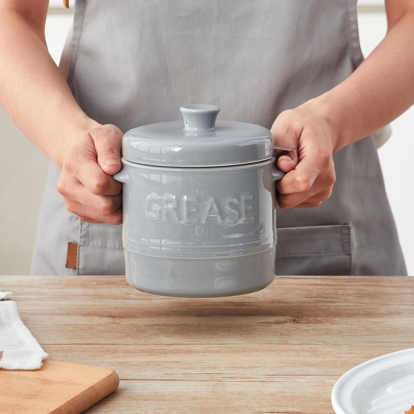 ONEMORE Ceramic Bacon Grease Container with Strainer N25