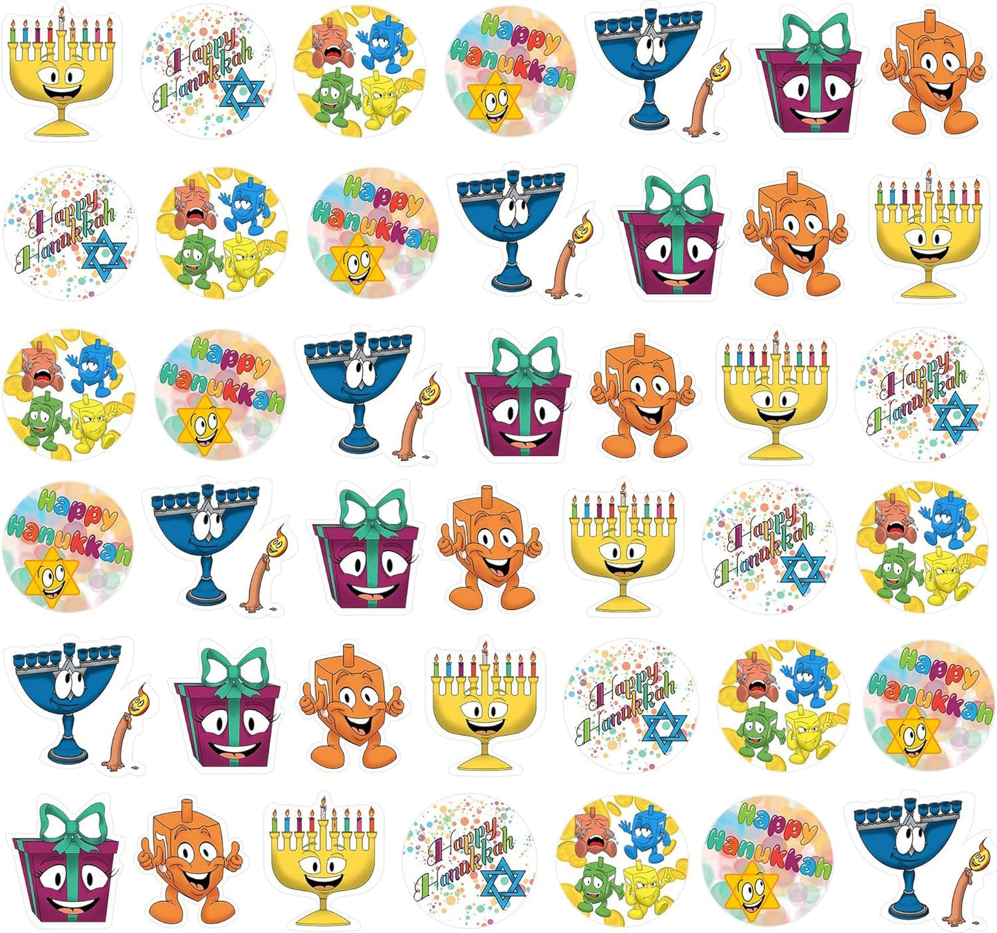 Hanukkah Sticker Roll, Chanukkah Menorah with Candle, Gift-Box, Dreidel, Happy Hanukkah Sticker 150 Count (Single Roll) BST326L