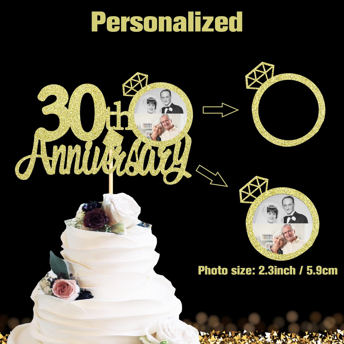 Sumerk 13 PCS Gold Glitter 55th Anniversary Cake Topper Happy 55th Anniversary Wedding Anniversary Cake Decorations BST220