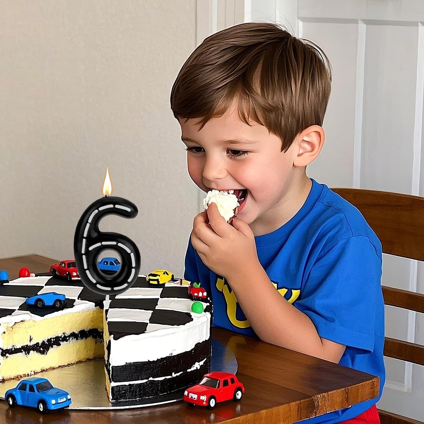 Birthday Number Candles, Black White Numeral Birthday Candles Racing Cars Themed Cake Decoration Cake Topper for Bday Anniversary Wedding (Number 2) BST326L