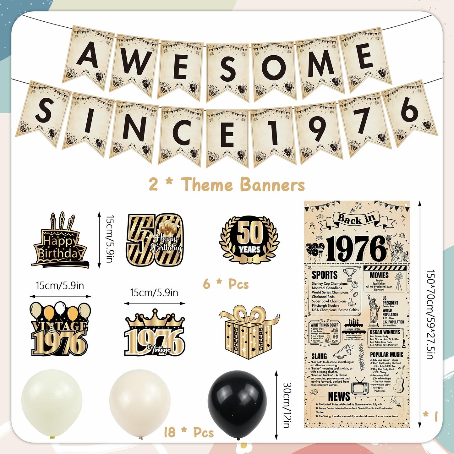Happy 40th Birthday Decorations Men - 27 Pcs Retro Newspaper Theme Awesome Since 1986 Letter Banners Hanging Swirls Backdrop Latex Balloons for Men Women 40 Years Old Birthday Party Decor Supplies BST326L