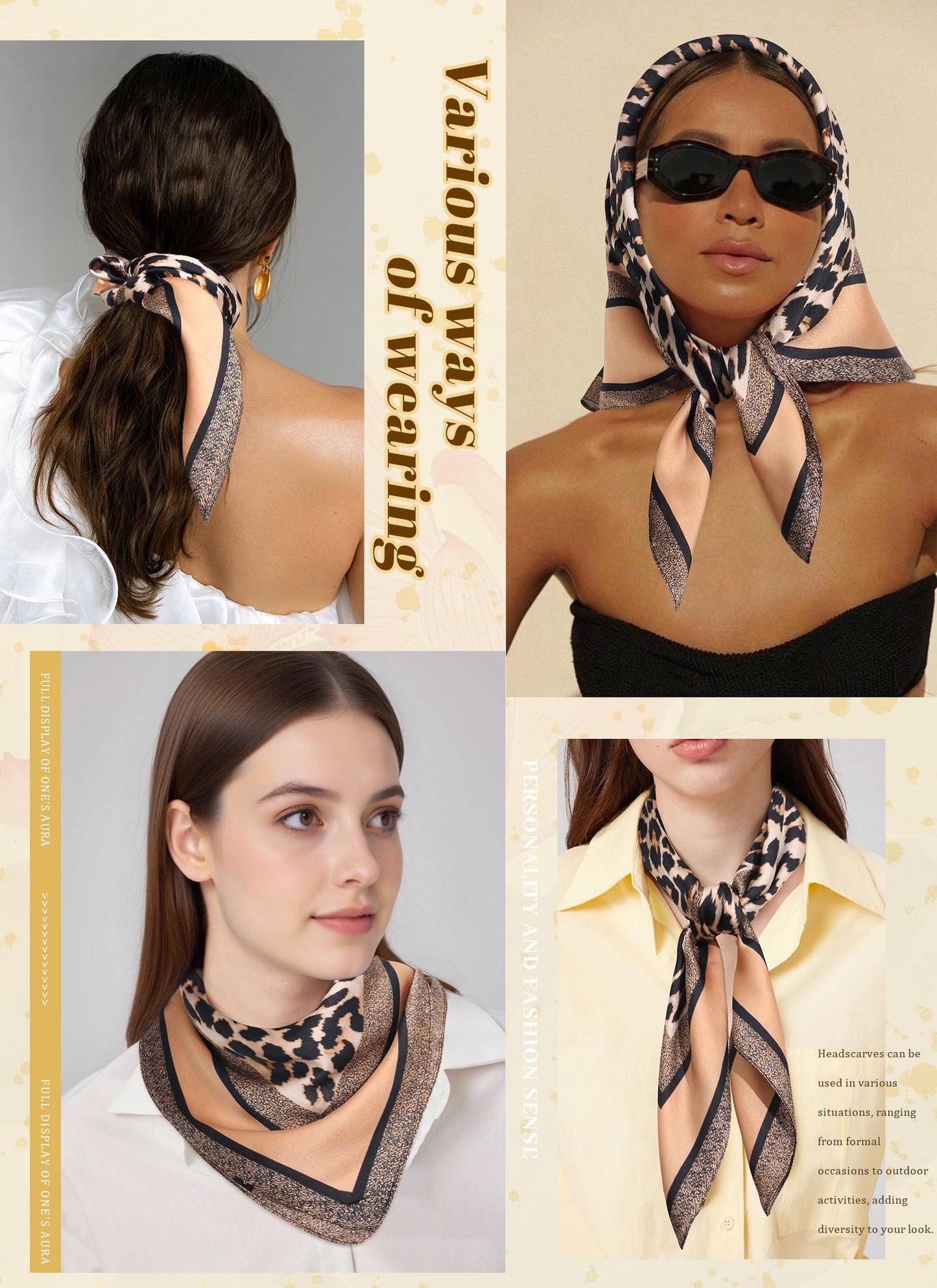 CHLINS 27.5” Square Head Scarf for Women Satin Hair Scarf Silk Wrap Neck Scarves Bandanas for Handbags Accessories WN420