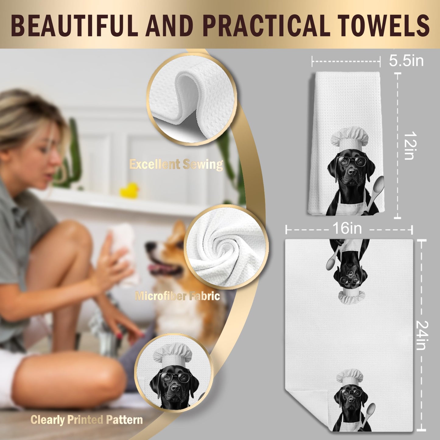 Funny Black Labrador Retriever Kitchen Towels, Black Lab Gifts Dish Tea Towels for Kitchen Decor, Gifts for Labrador Dog Lovers Hand Towels, 16x24 Inches BST202