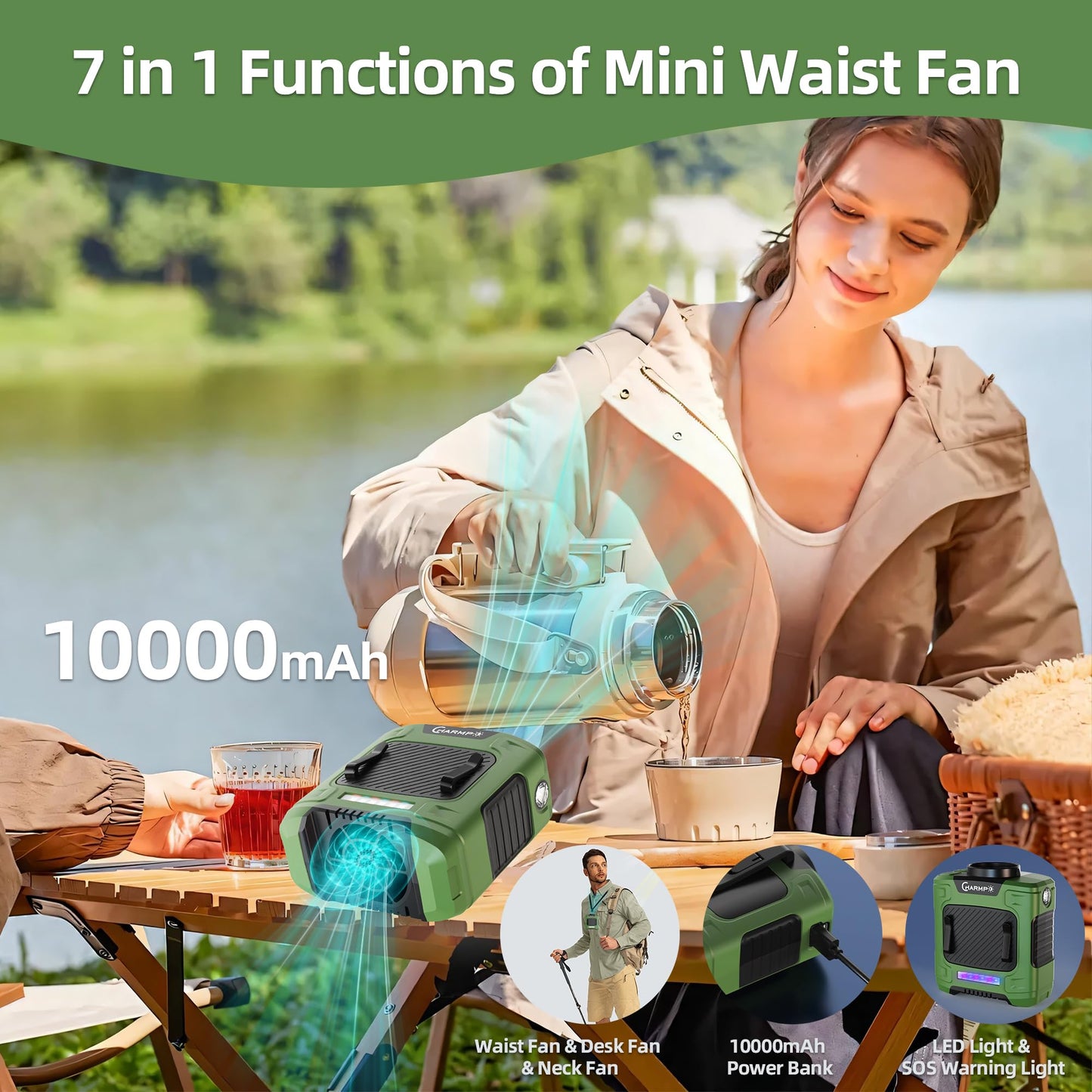 Portable Waist Fan - 6000mAh Battery, 3 Speeds, Strong Airflow, Up to 16 Hours Working Time, Portable Hands-Free Cooling Belt Clip Fan for Construction Workers, Couriers, and Campers BST202