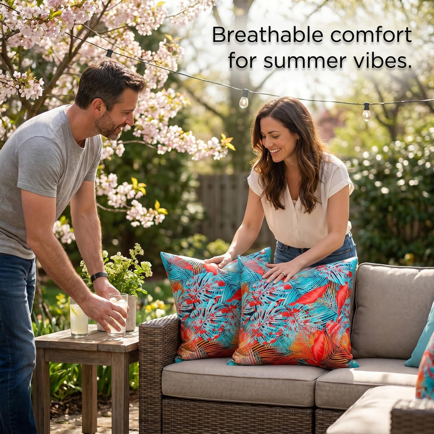 Outdoor Waterproof Pillow Covers Summer Decorative Throw Pillow Covers Tropical Leaf Couch Covers 20x20 Set of 2 Square Outdoor Floral Cushion Cases for Patio Furniture Garden Tent Balcony Bench BST220