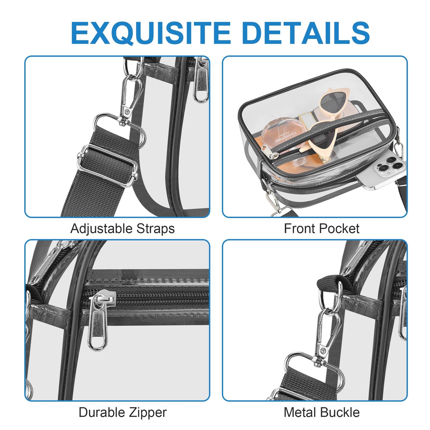 Clear Bag for Stadium Events Stadium Approved Women's Top-Handle Handbags | Mini Small Clear Bag Purse with Wide Adjustable Strap and Front Pocket for Sports Concerts, Festivals BST202