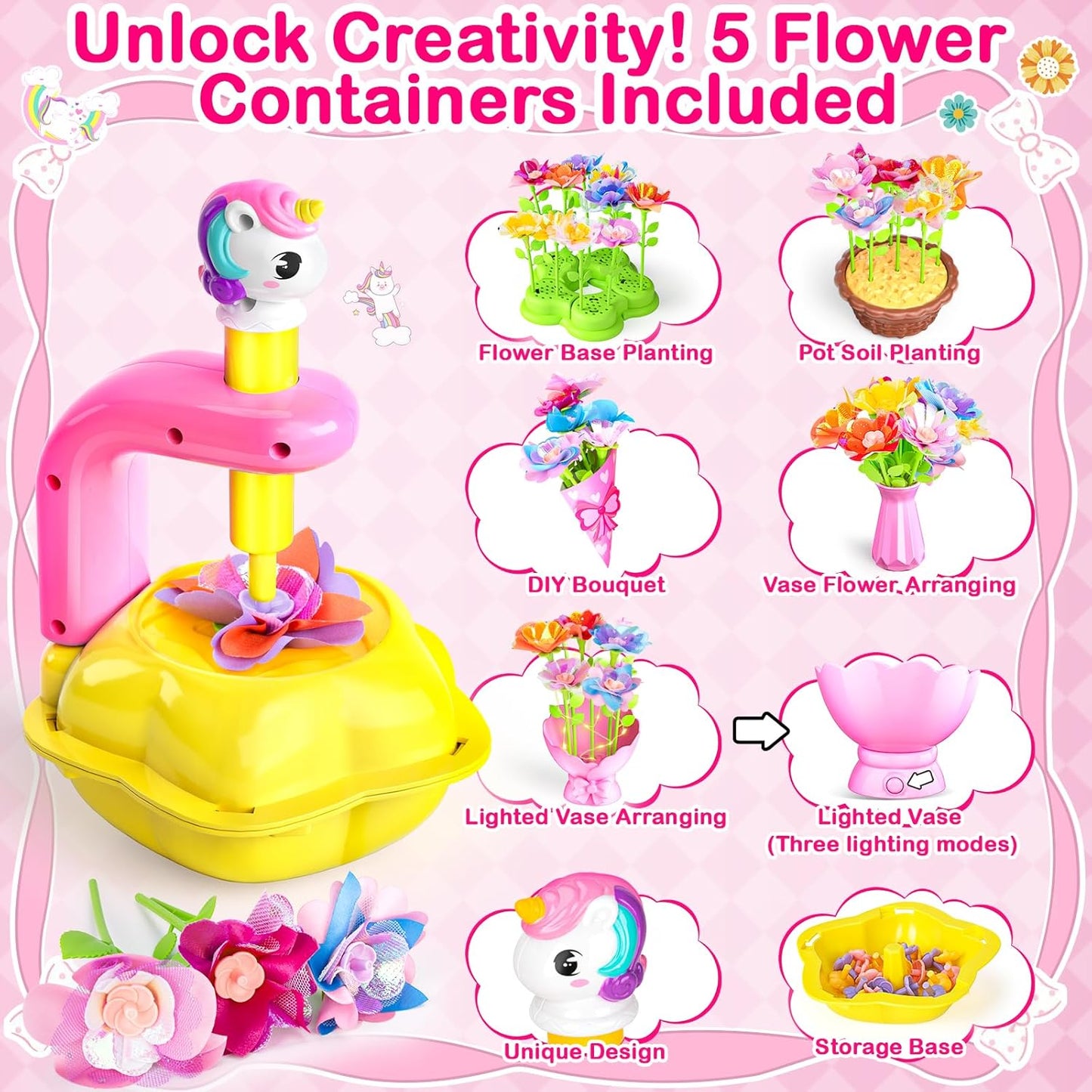 Diy Bouquet Making Romantic Gift Flower Toys with Lighted vase 65