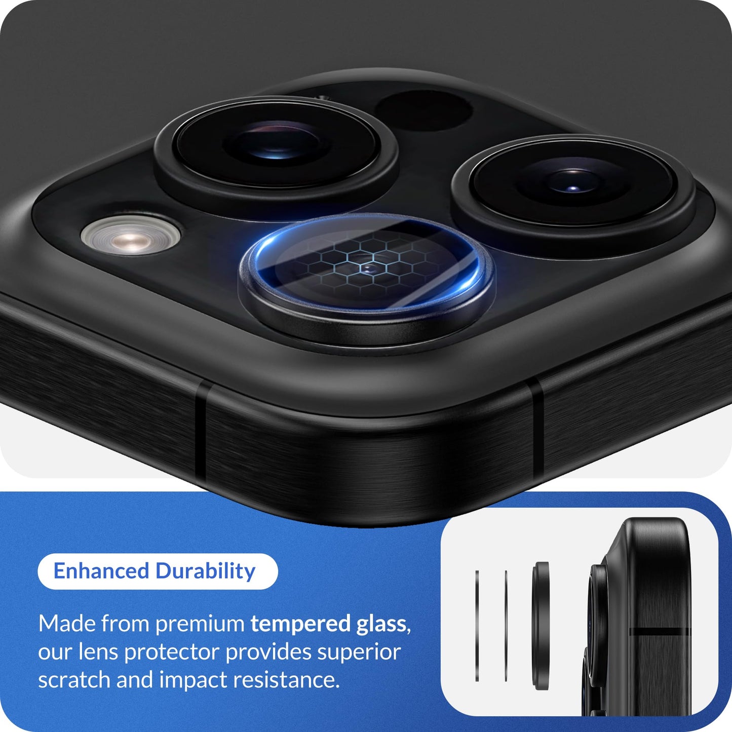 LONLI - for iPhone 16 Pro | 16 Pro Max - Triple Individual Camera Lens Protector - Rainbow Holographic Glitter WN420