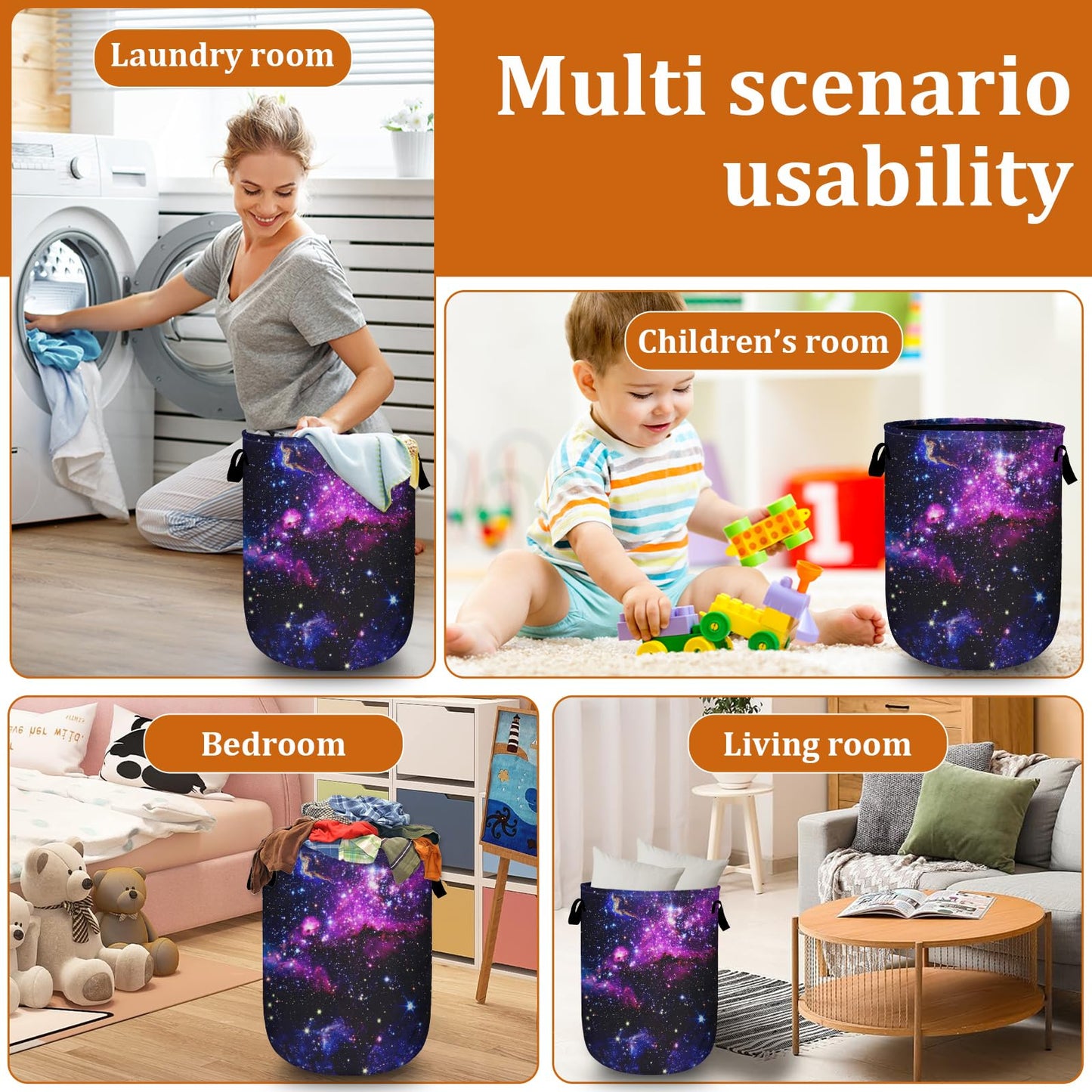 Nature Cow Print Laundry Basket with Sturdy Handles, Cow Skin Collapsible Oxford Cloth Laundry Hamper Organizer Basket for Bathroom Bedroom 15.7x20 Inch BST220