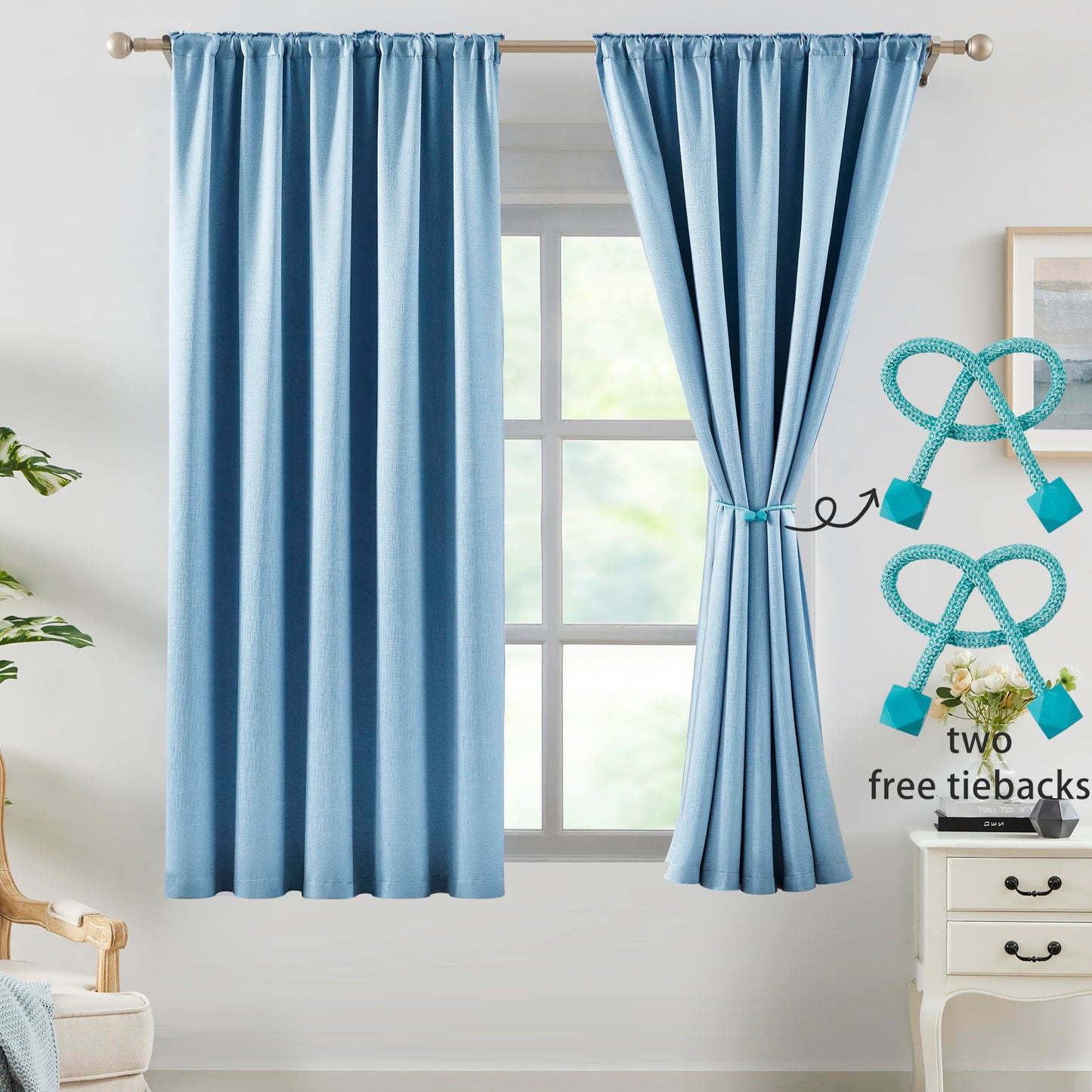 Bujasso Gray Jacquard Blackout Window Curtain Panels, 54" Wx84 Lx2 | Back Tab Rod Pocket with Magnetic Tiebacks,Thermal Insulated,85% Room Darkening Light Blocking Drapes for Bedroom Living Room BST326H