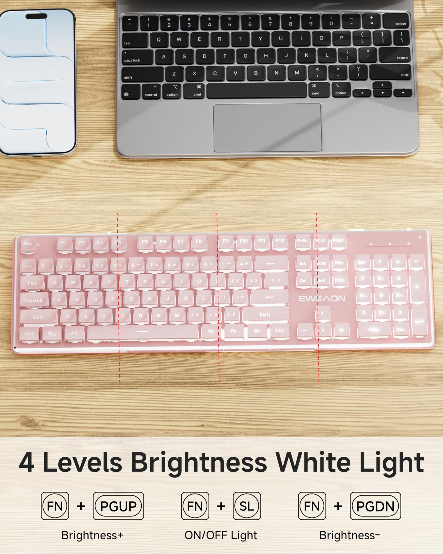 V3 Wireless Keyboard and Mouse with Single Backlit, Metal Panel, Bluetooth/2.4G Rechargeable Computer Keyboard and Mouse Combo Silent Lighted Full Size Cute Keyboards-White