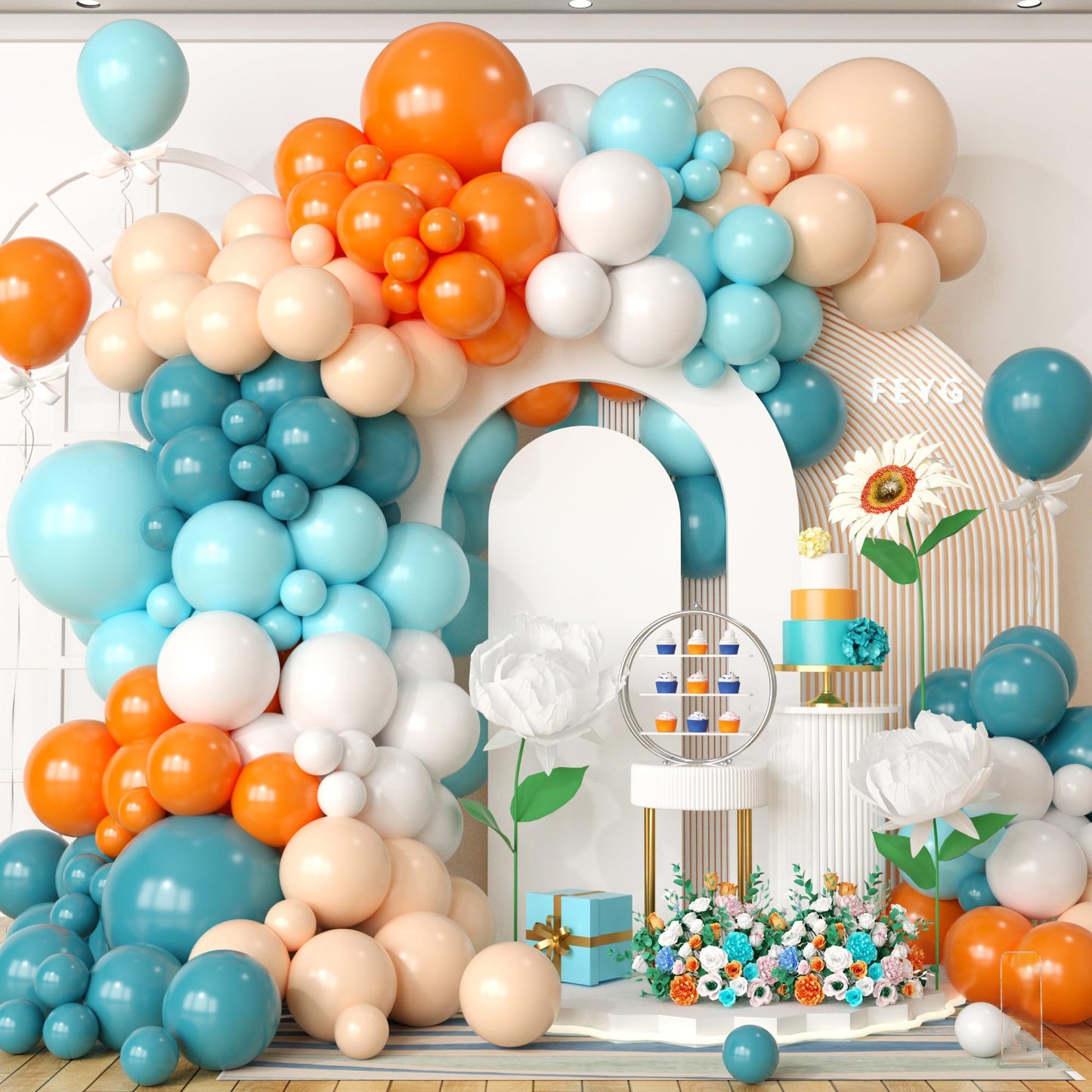 Dusty Green Blue Balloon Arch Kit, Fog Green Dusty Water Blue Beige Ivory Latex Balloons Garland Kit for Women Men Neutral Birthday Wedding Baby Bridal Shower Jungle Safari Party Decorations WN420