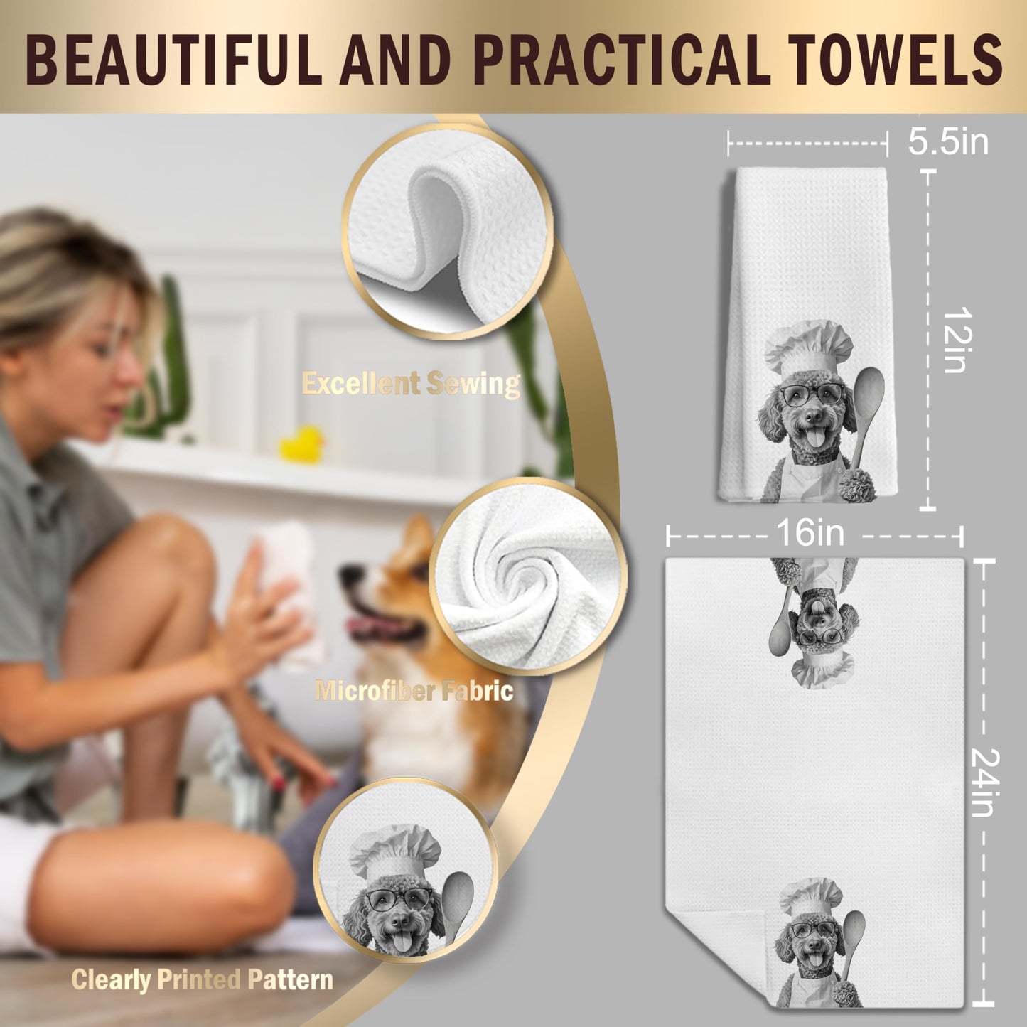 Funny Black Labrador Retriever Kitchen Towels, Black Lab Gifts Dish Tea Towels for Kitchen Decor, Gifts for Labrador Dog Lovers Hand Towels, 16x24 Inches BST202
