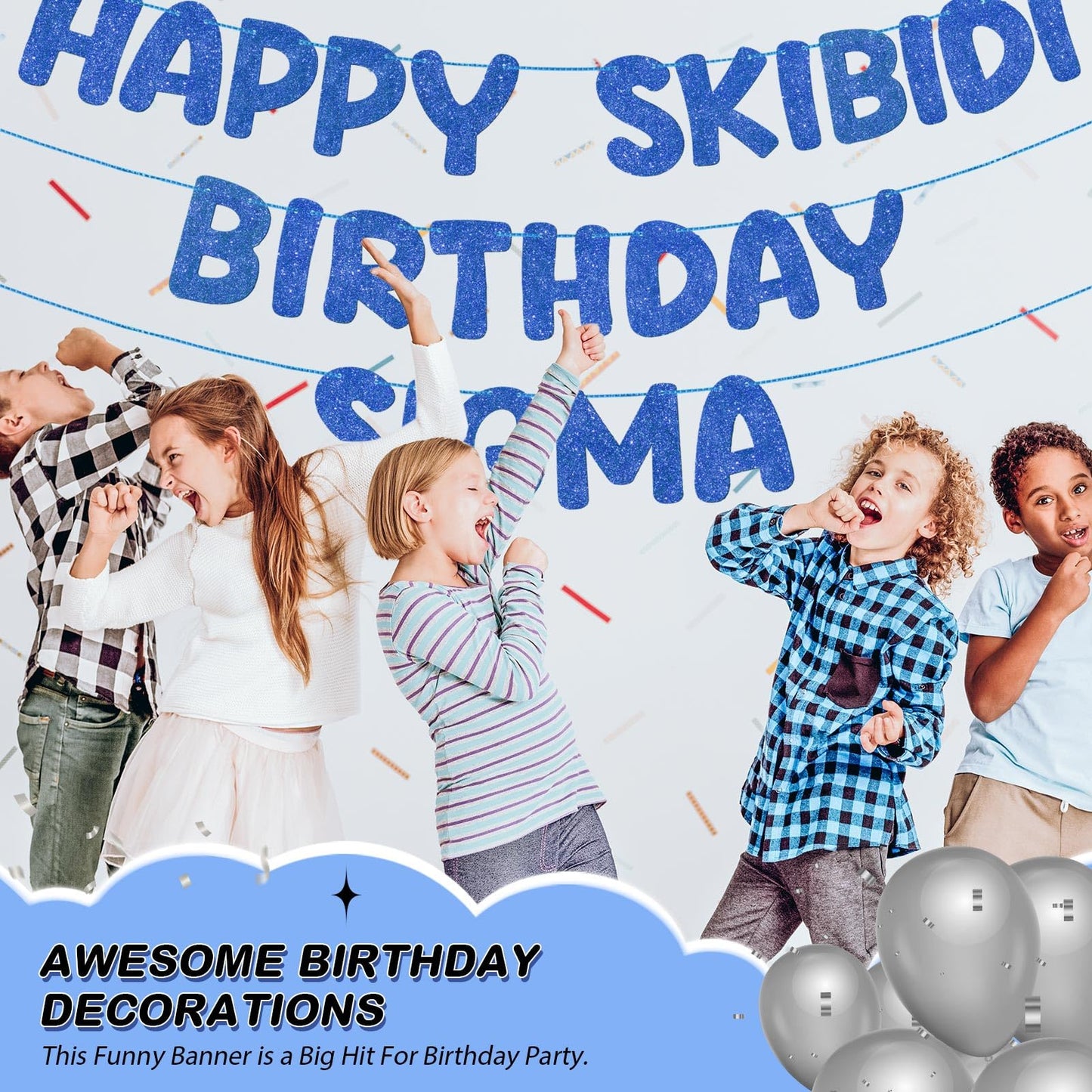 Fulmoon Pre Strung Happy Skibidi Birthday Sigma Banner Glitter Funny Zoomer Gen Z Slang Birthday Party Supplies Gen Z Slag Party Decorations Sign Gift(Champagne Gold) WN420