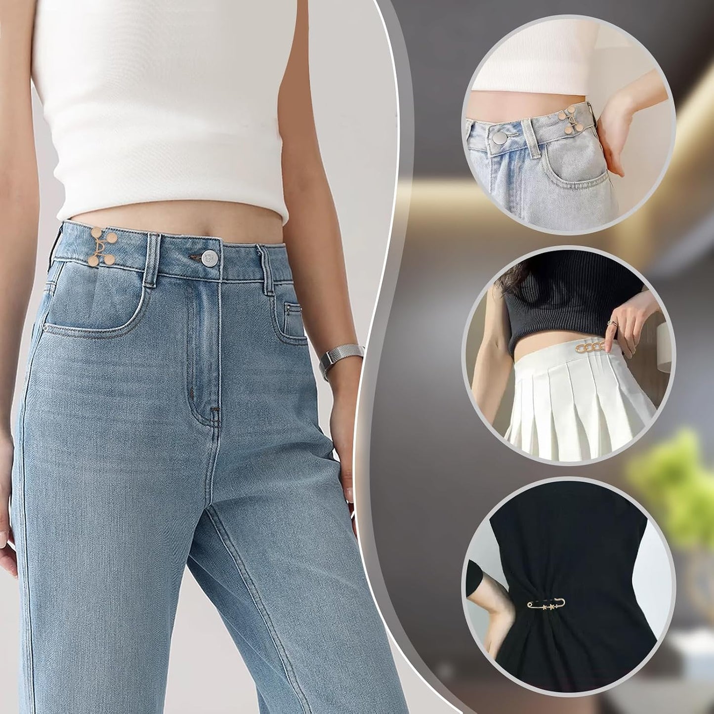 Frutain 8 Set Pant Waist Tightener Buttons Pins for Loose Jeans Gold | Reusable Waist Cincher Pants Clip to Waistband Tightener Metal Star Brooch for Women Clothing Dresses Skirts No Sewing Tools BST326L