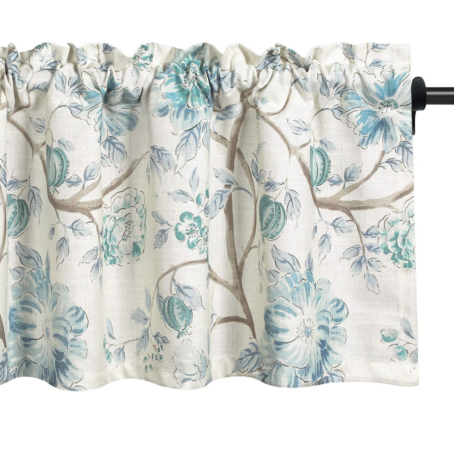 Leeva Tie Up Valance for Windows, Elegant Birds Pattern Light Filtering Window Treatment Valances for Bedroom Kitchen, One Panel, 52 x 18, Light Blue BST220