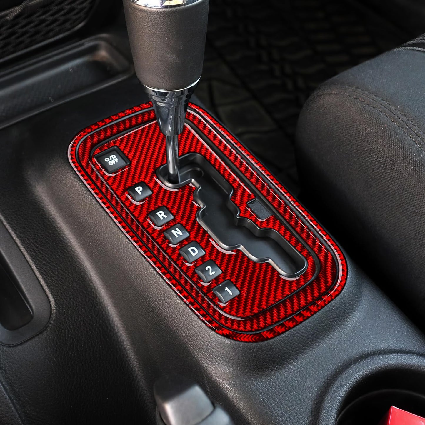 Car Gear Shift Lower Panel Sticker Carbon Fiber Decal Interior Trim Cover for Jeep Wrangler 2011 2012 2013 2014 2015 2016 2017 Accessories (Red) BST220