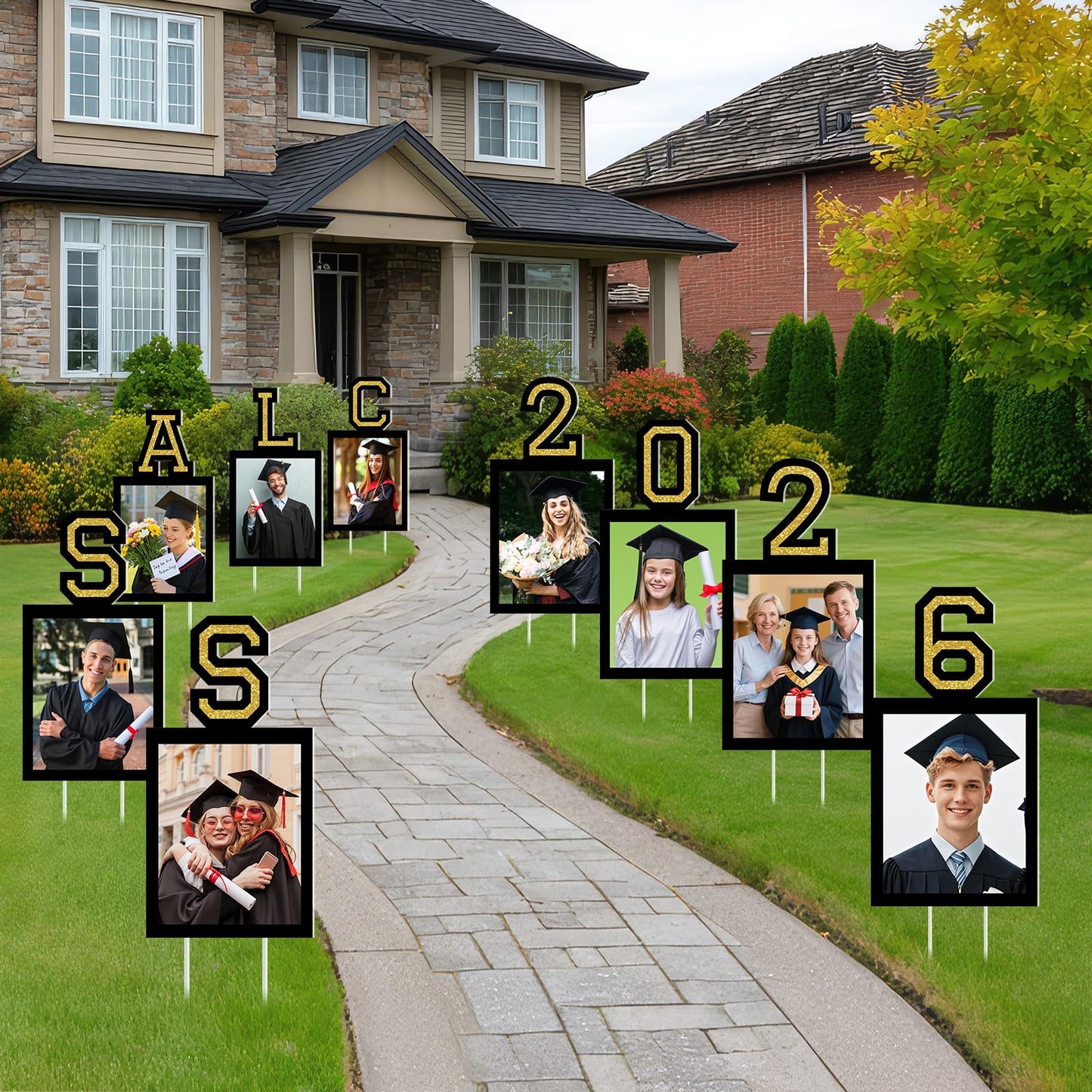 12 Pcs Graduation Photo Yard Sign Decorations 2026, K-12 Grade Graduation School Picture Frame Lawn Sign with Stakes for Kindergarten Middle High School Class of 2026 Grad Party Decorations, Red WN420