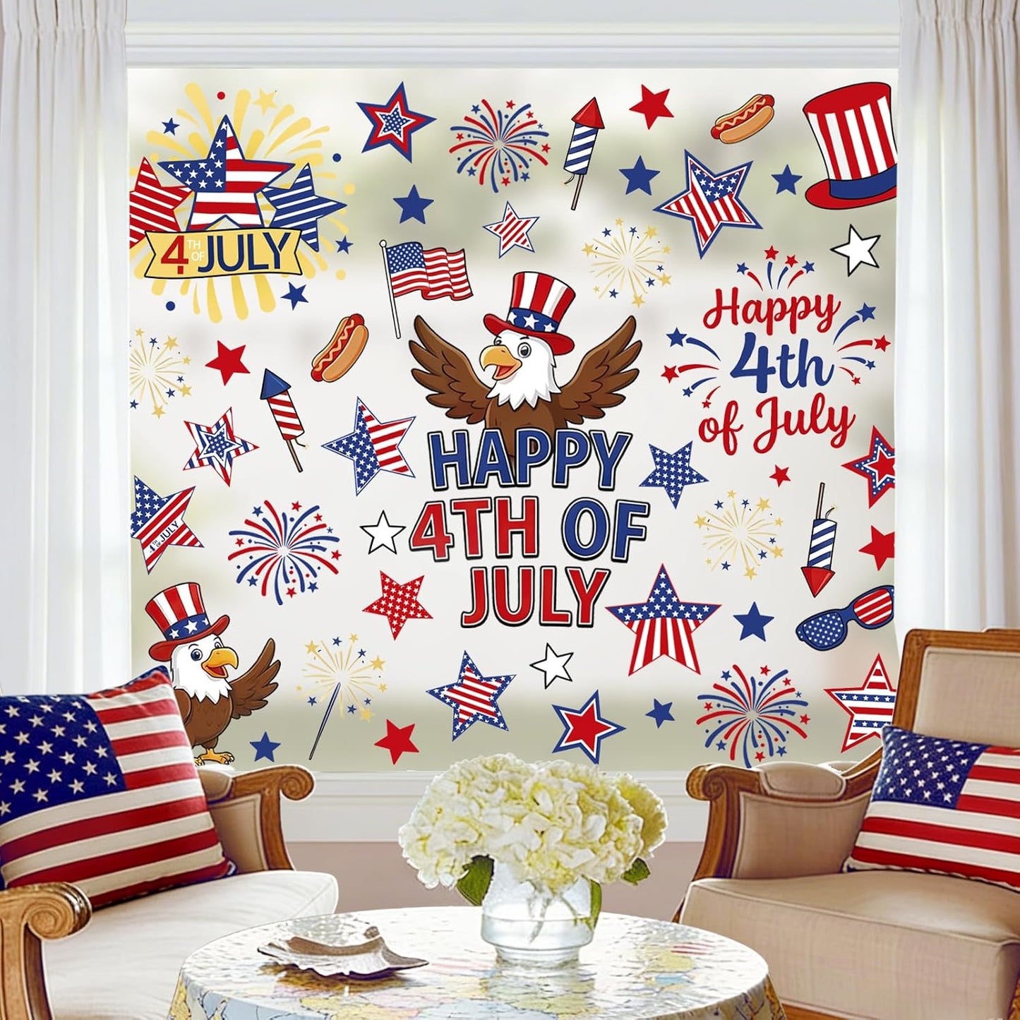 9 Sheets 4th of July Window Clings Double Sided Reusable Independence Day Window Decals Stickers for Festival Holiday Party Shop Glass Display Decoration BST326L