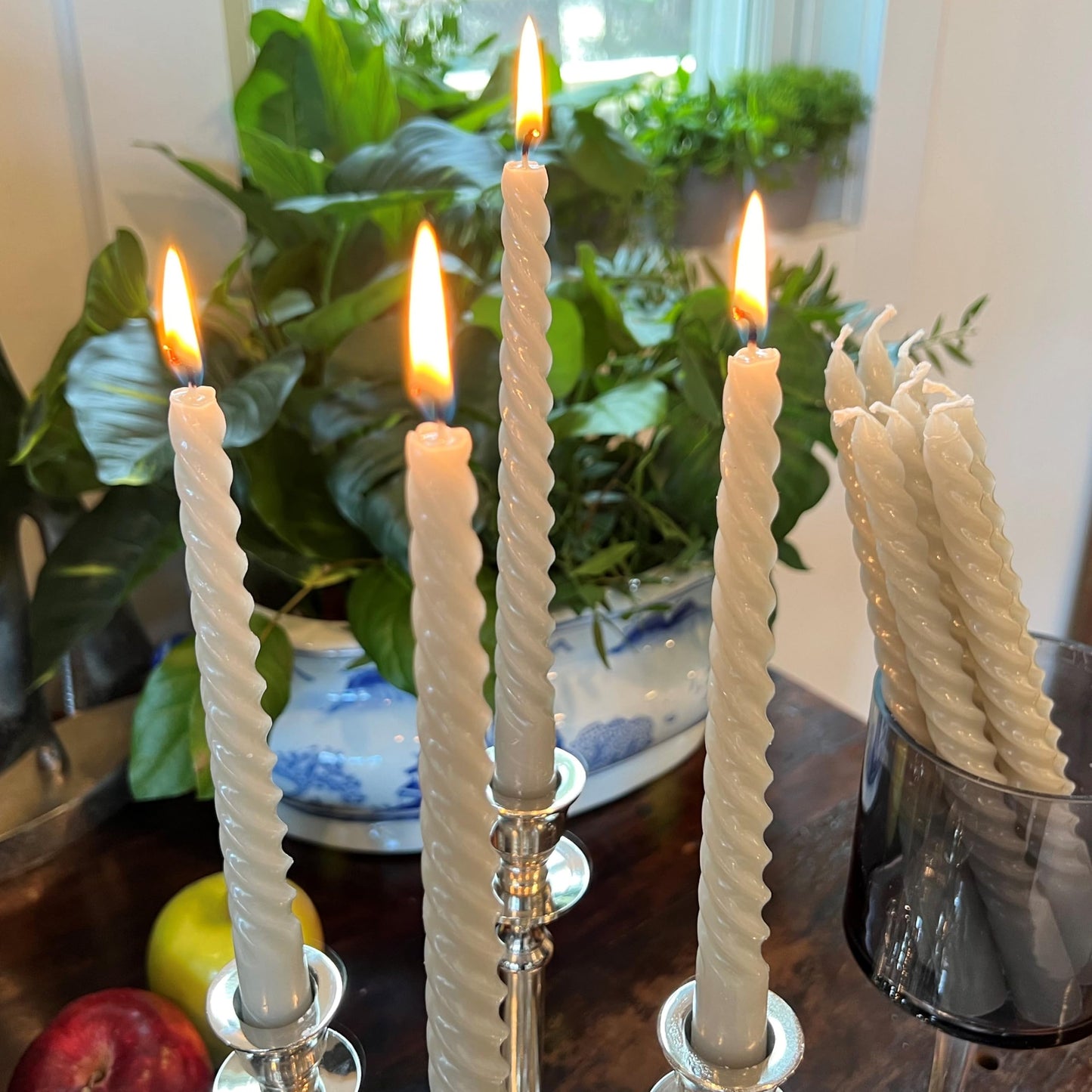 12 Piece Pale Green Twist Taper Candles, 2 Boxed Sets of 6, 4 Hours Burn Time, Paraffin Wax, 7.75 Inches BST220