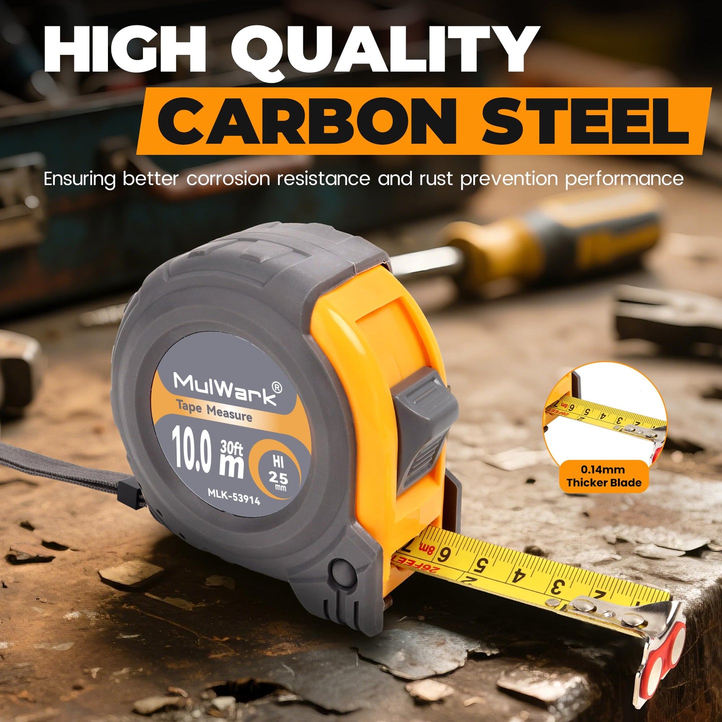 MulWark 25ft Metric Tape Measure, Measuring Tape Retractable, Easy Read Measurement Tape Both-Side Metal Blade, Magnetic Hook & Shockproof Case for Construction, Carpenter, Architect, Woodworking