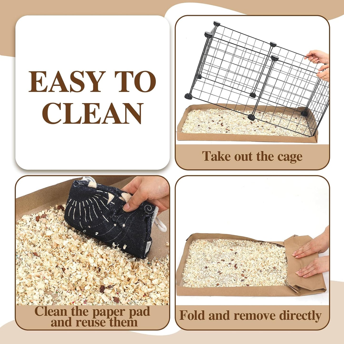 AmazingSpark 14 Pcs Guinea Pig Cage Accessories Include 12 Pcs 4.1 x 2.1 ft Disposable Guinea Pig Cage Liner 2 Pack 35 oz Pet Shavings Bedding Waterproof Kraft Bottom for Small Animal Hamster Rabbit WN420