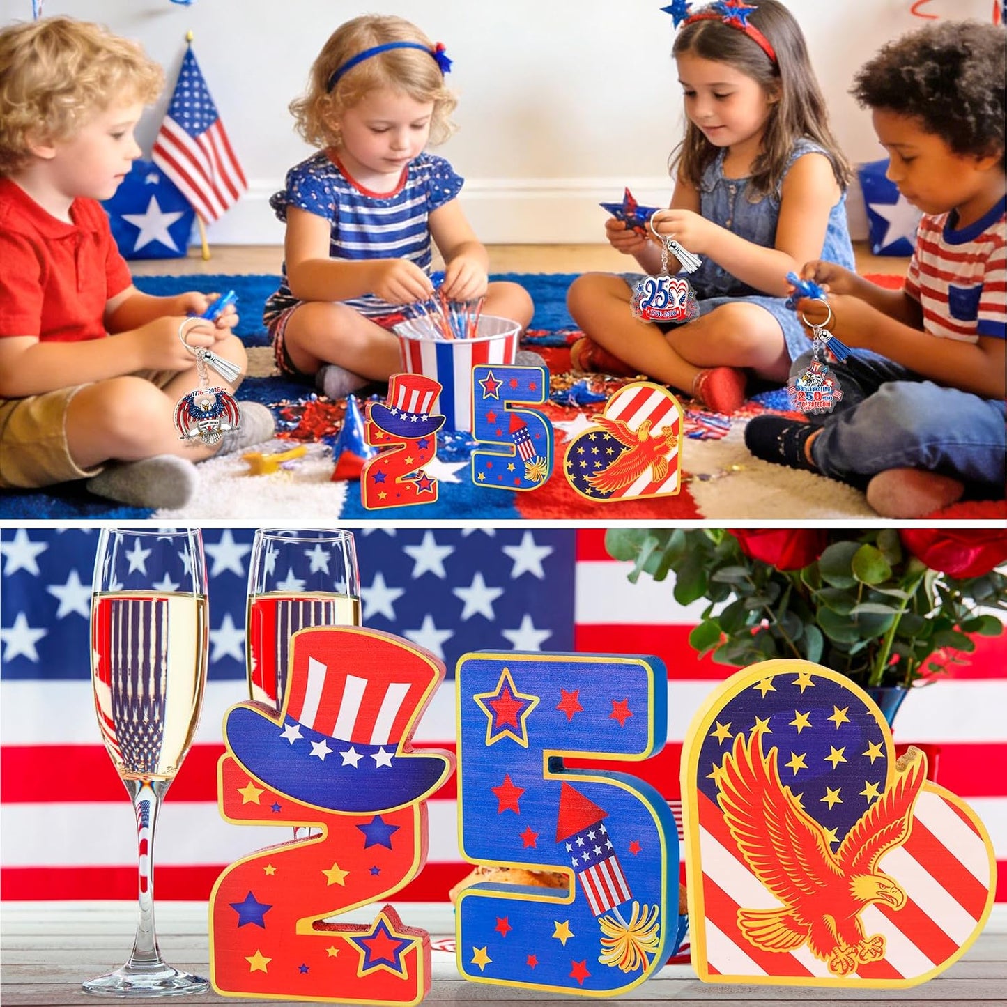 HOWAF 4th of July Decorations Table Decor, USA 250th Anniversary Decorations Wooden Table Centerpiece, America Independence Day 250th Birthday Table Topper BST326L