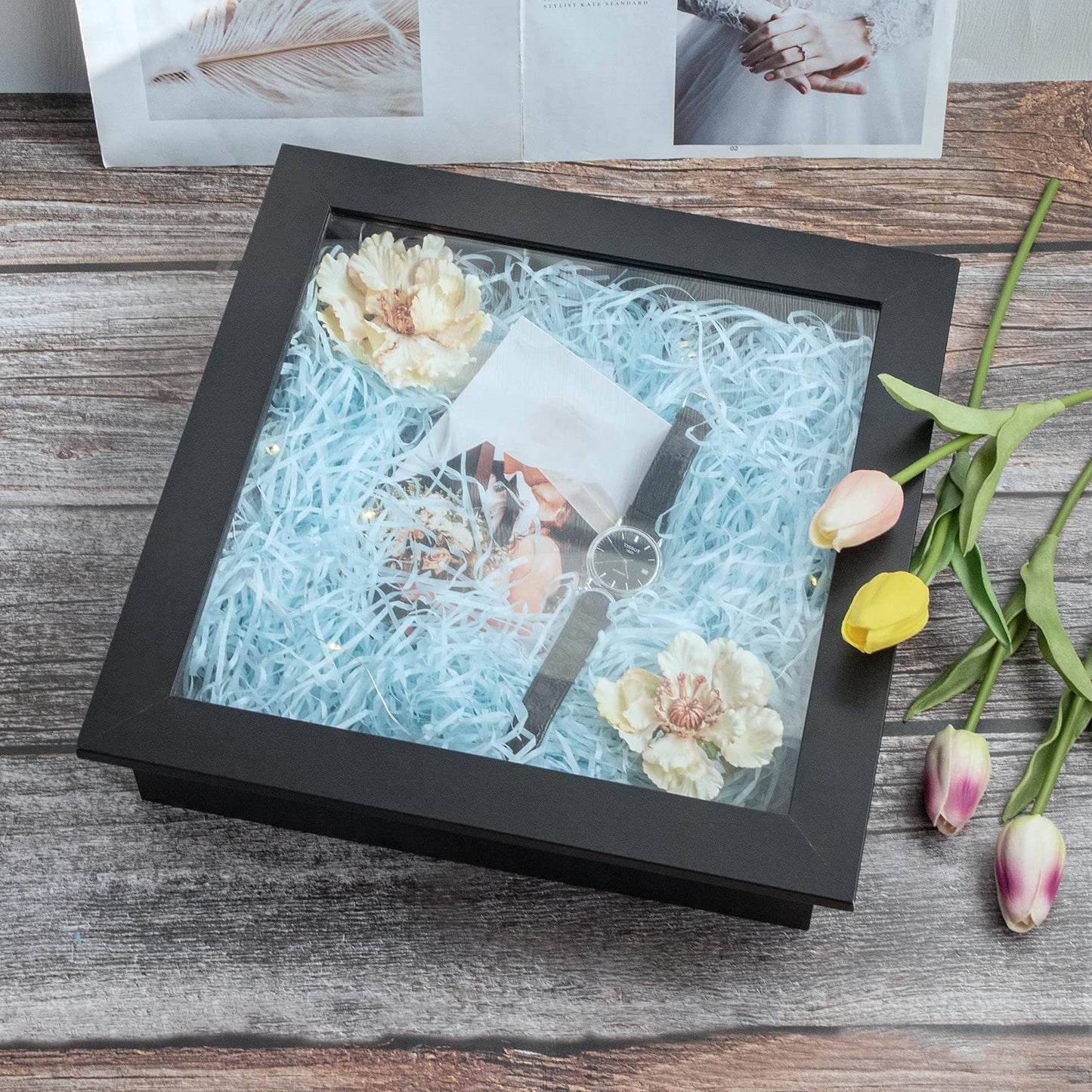 Golden State Art 11x14 Shadow Box Frame Display Case - 2 inch Depth Great for Collages, Collections, Mementos, 6 Pins Included (White, 1 Pack) BST326H