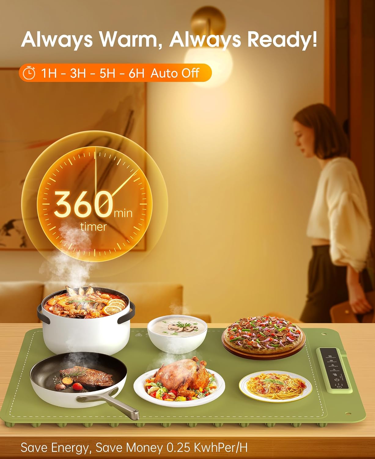 Warming Mat for Food, Rollable Electric Warming Tray, Silicone Heating Mat for Food, Food Fast Heating or Thawing Mat for Party Gatherings, Restaurants, Chafing Dish, Daily Use(Green) BST220