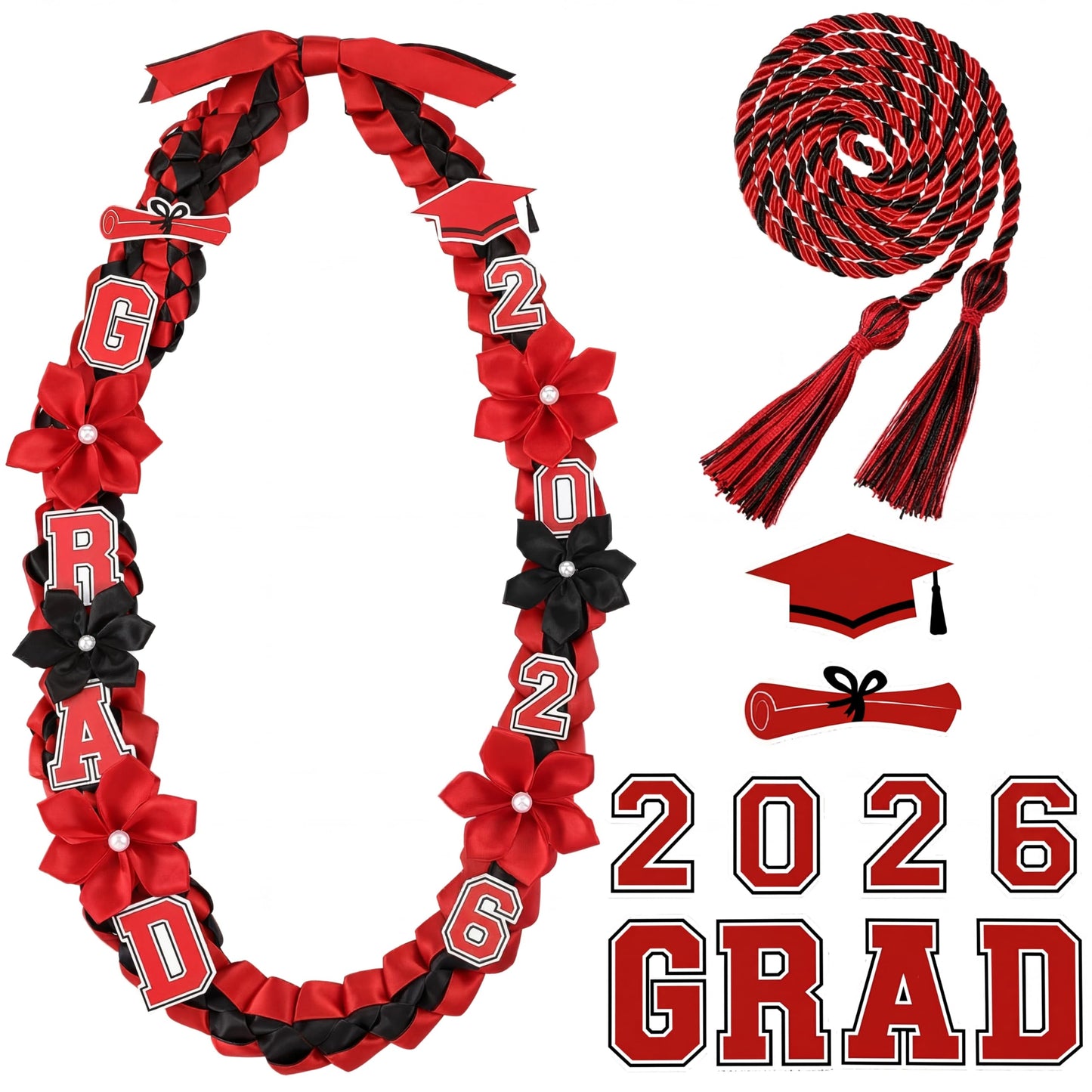 Thiccywoov Graduation Ribbon Lei Class of 2026 Grad Lei Kit Graduation Double Braided Necklace with Honor Cord for Graduate Women Men High School College Grad Party Supplies(Purple, Black) BST326H