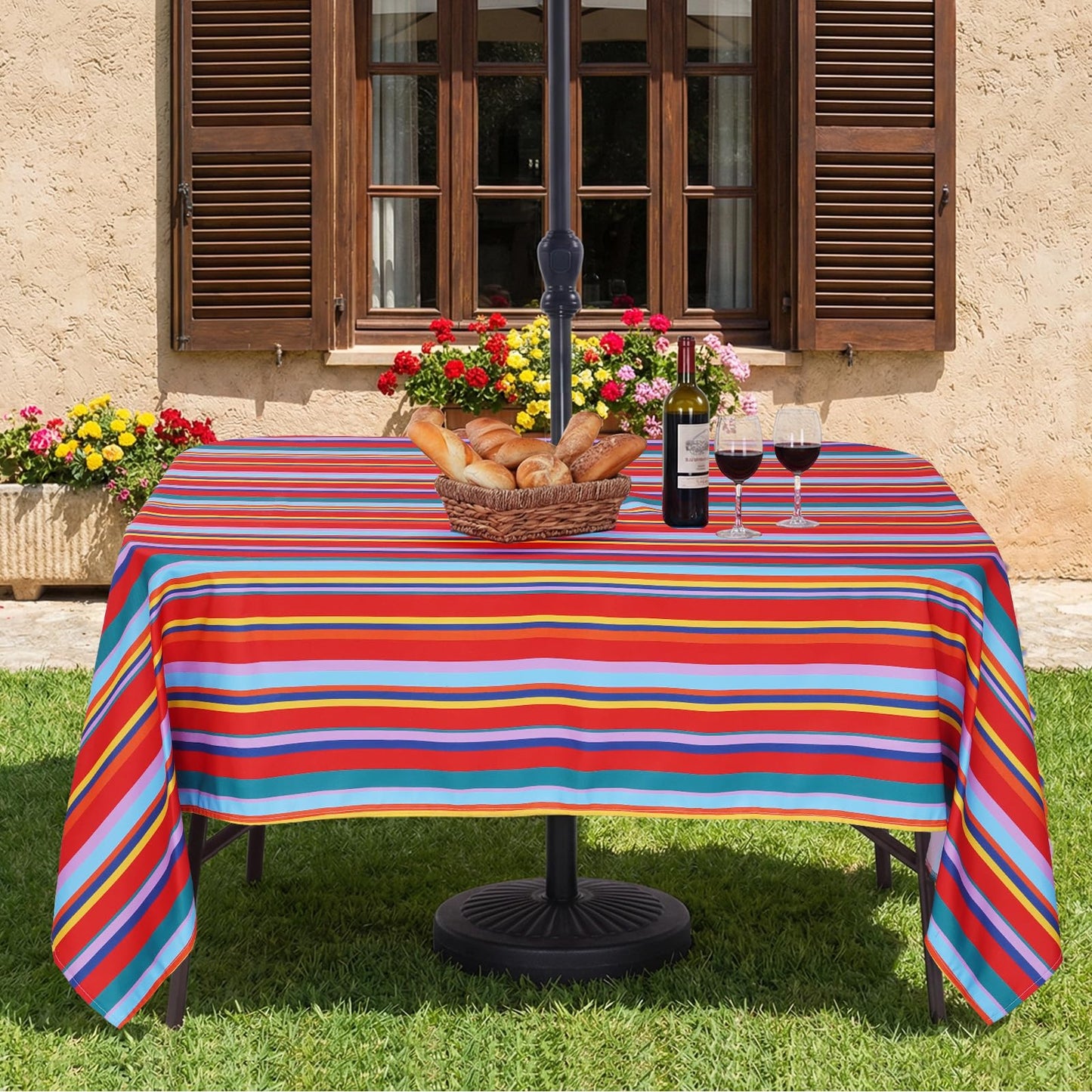 Eternal Beauty 52” Round Tablecloth Waterproof Outdoor Tablecloth with Umbrella Hole Zipper for Spring Summer Patio Picnic Tables (Tropical Palm Leaf) BST326H