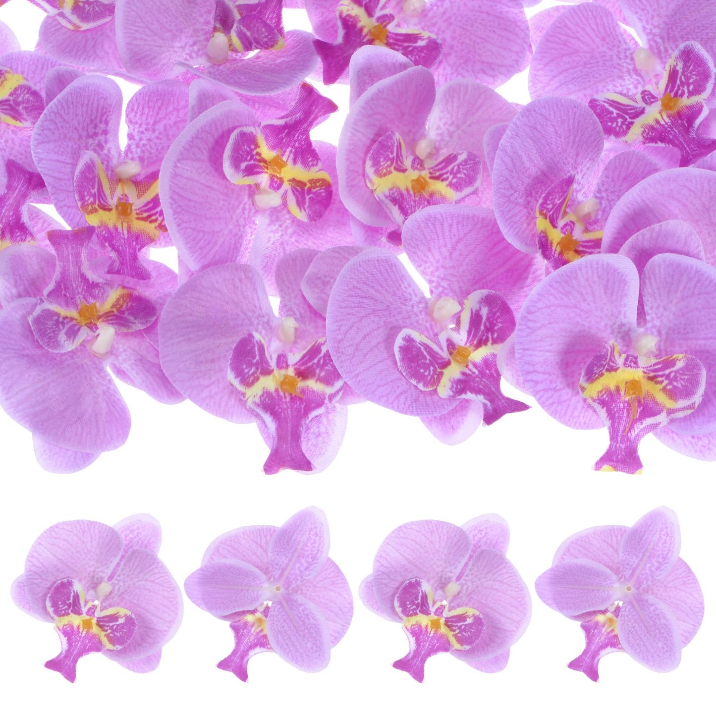 M METERXITY 20-Pack Artificial Orchid Flower Heads, Silk Faux Butterfly Flowers Head for Wedding/Bouquet/Bridal/Party Decor, Fake Phalaenopsis Petals Bulk [2.76 Inch, Dark Purple] BST220