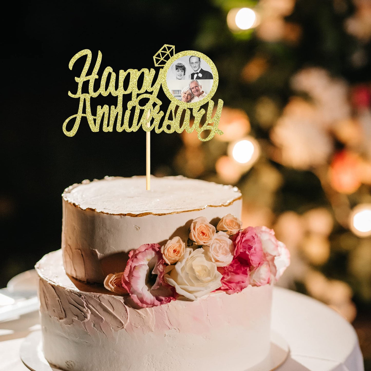 Sumerk 13 PCS Gold Glitter 55th Anniversary Cake Topper Happy 55th Anniversary Wedding Anniversary Cake Decorations BST220