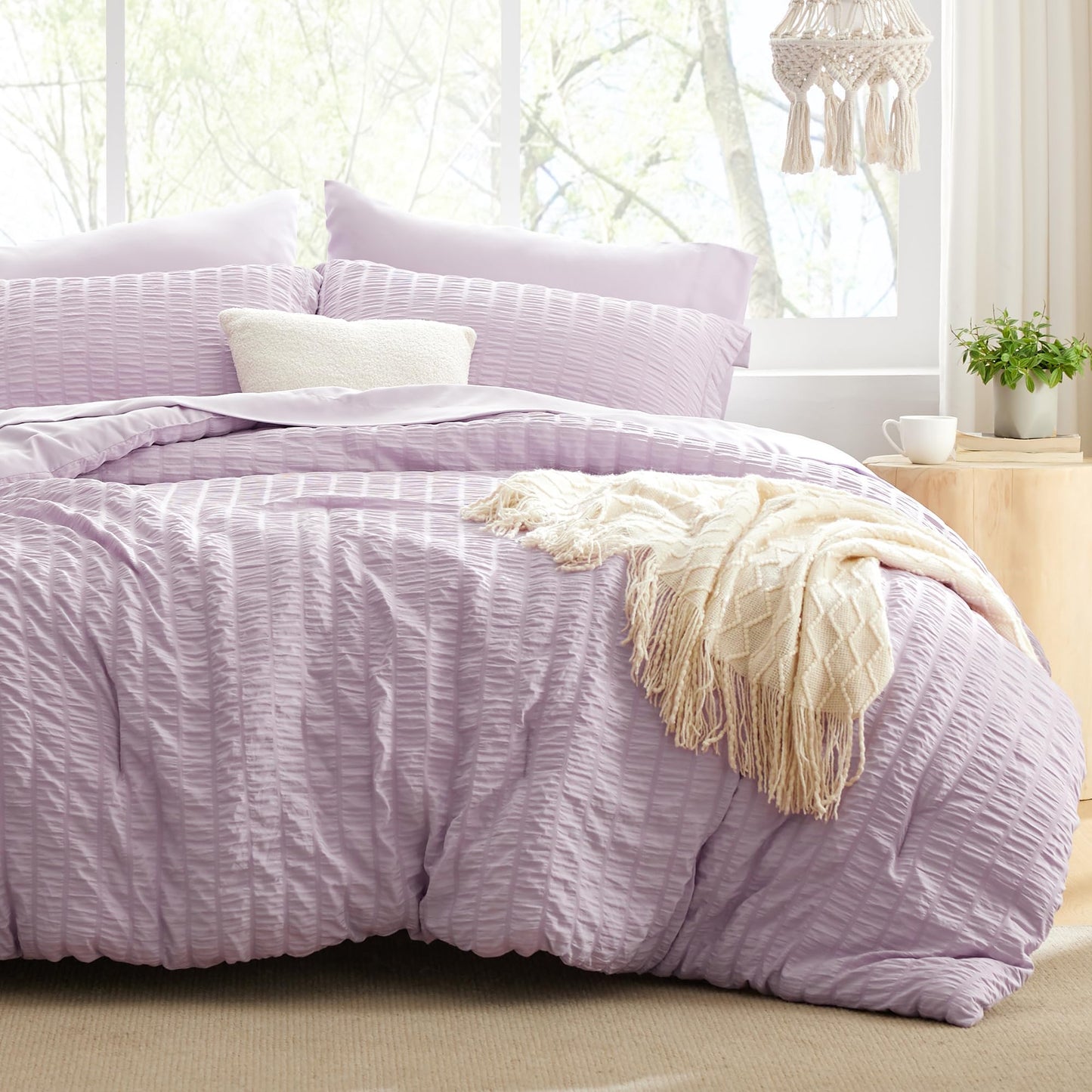 Love's cabin Seersucker Terracotta Twin Comforter Set, 5-Piece All Season Lightweight Bed in a Bag Bedding Set with Comforter, Flat Sheet, Fitted Sheet, Pillowcase and Sham BST326H