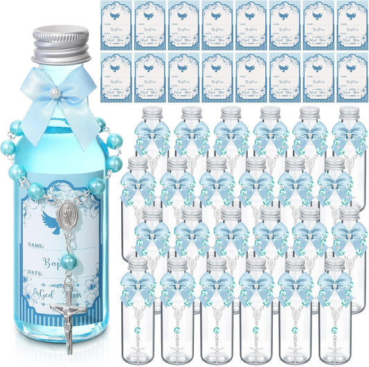 FillTouch 12 Sets Catholic Holy Water Bottle Baptism Rosary Set Baptism Favors 1.7oz Christian Water Container Empty Glass Holy Water Bottle for Easter Party Church Wedding Table Newborn (Blue) BST326H