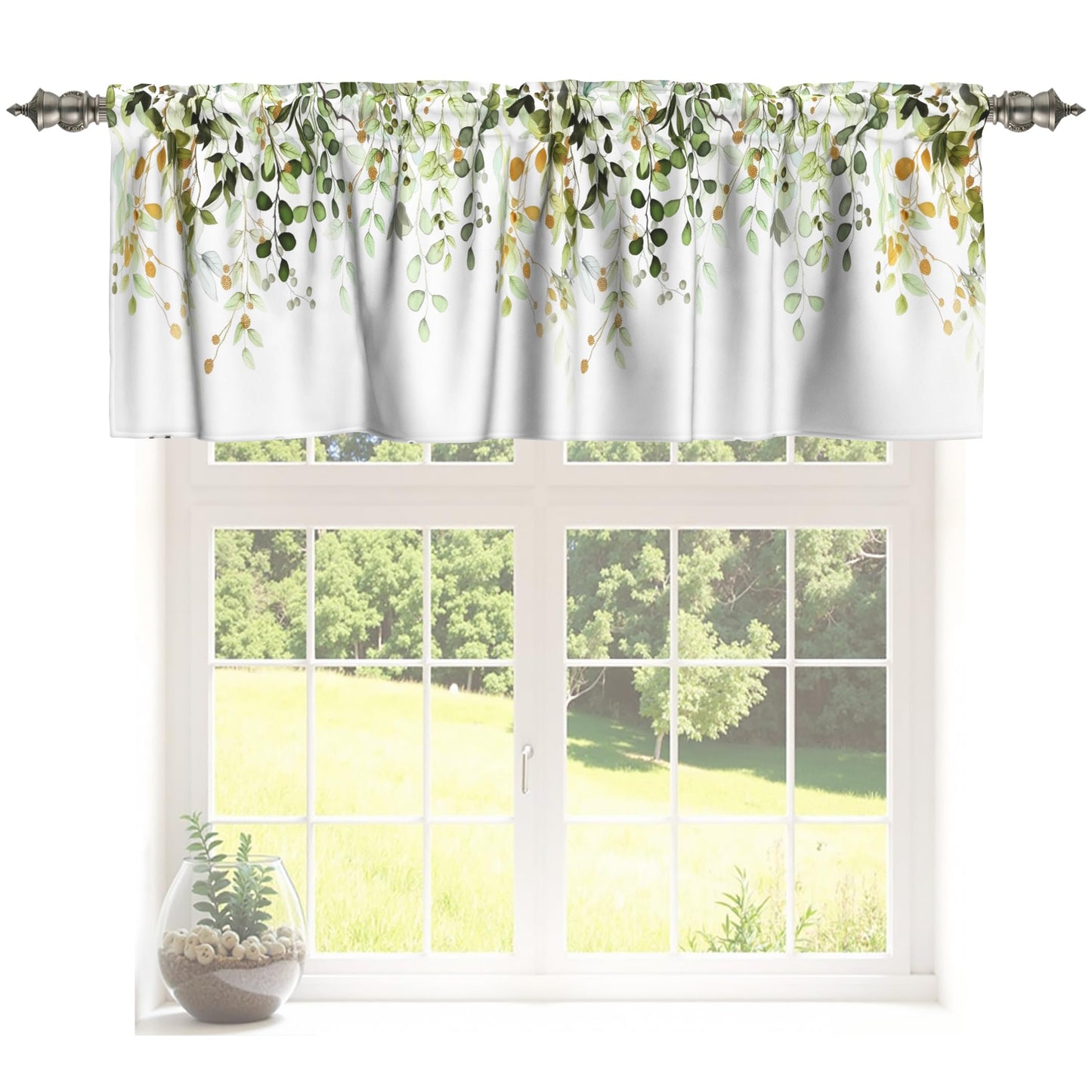 Patriotic Valance for Kitchen 2 Pack 54"x18" American Flag Curtains for Windows Red White Blue Stars 4th of July Independence Day Eucalyptus Leaf Window Treatment Rod Pocket Valance for Home Decor BST326L