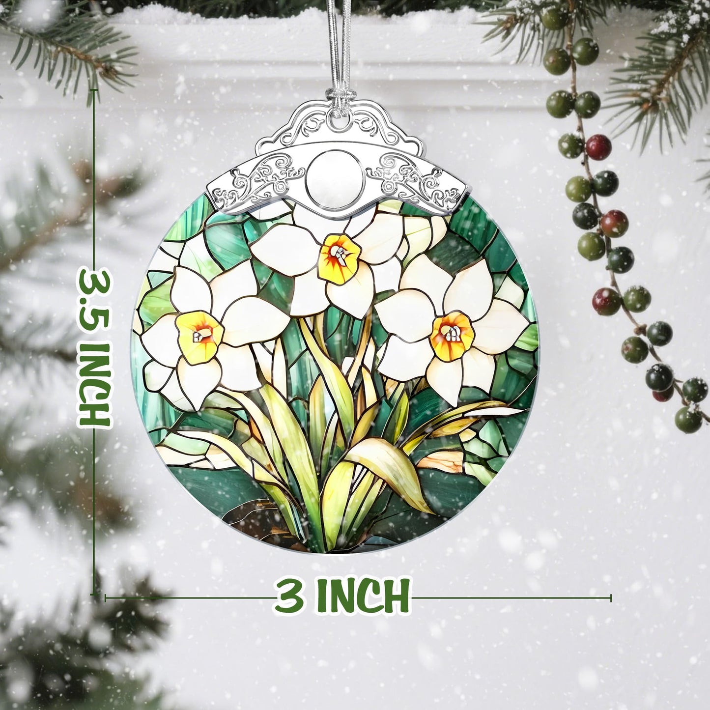 Christmas Ornaments: Stained Glass-Style January Birth Flower Ornament – Christmas Tree Decorations, Holiday Party Gifts, Mother's Day & Birthday Gifts for Women, Mom & Grandma | Birth Flower Gift BST220