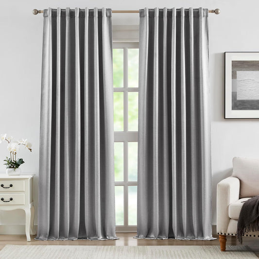 Bujasso Gray Jacquard Blackout Window Curtain Panels, 54" Wx84 Lx2 | Back Tab Rod Pocket with Magnetic Tiebacks,Thermal Insulated,85% Room Darkening Light Blocking Drapes for Bedroom Living Room BST326H