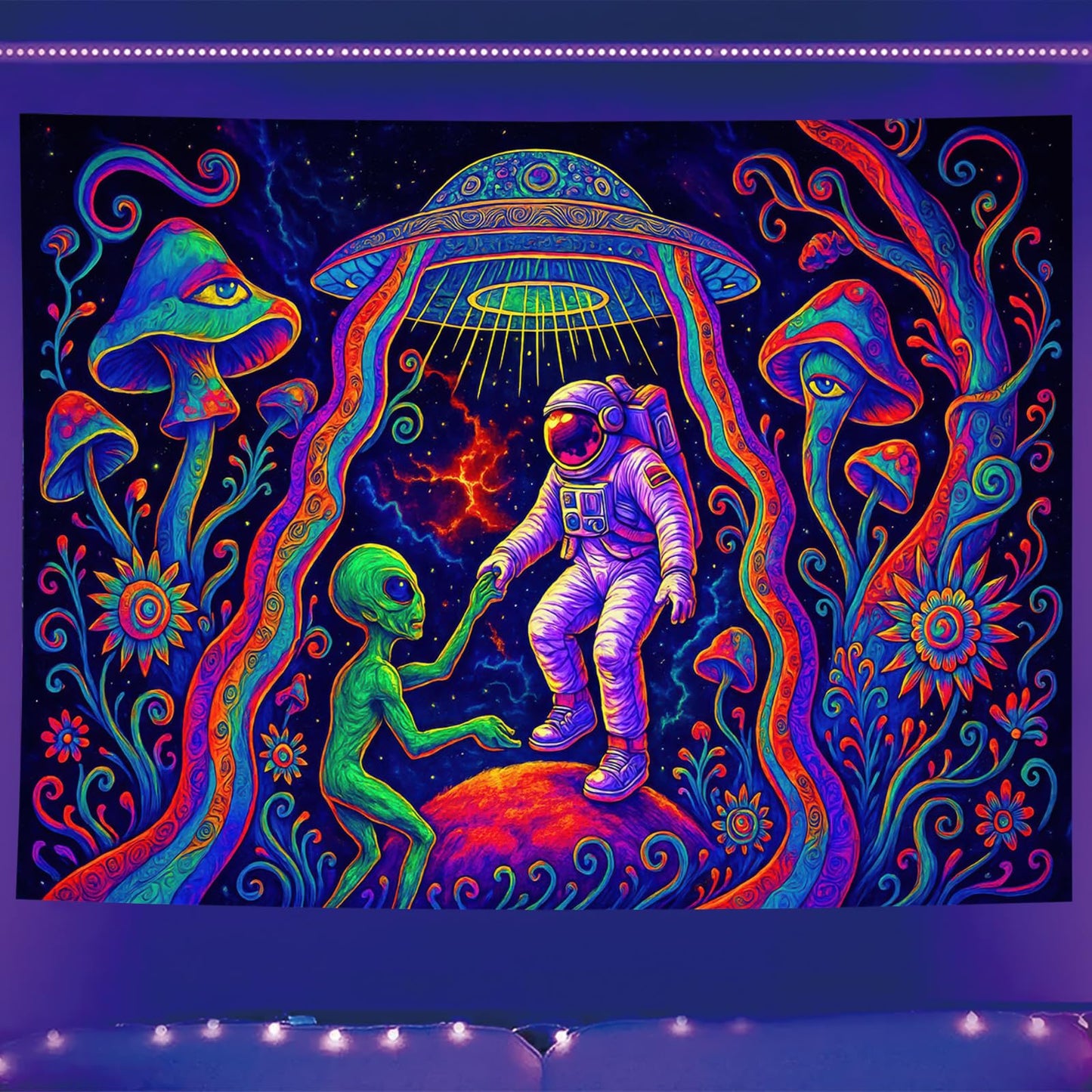 Starlit Patio Astronaut Blacklight Tapestry Trippy Forest Moon Vortex UV Reactive Galaxy Wall Hanging Psychedelic Space Poster Fluorescent Sci Fi Room Decor for Bedroom Dorm Gaming Lounge 78 x 59 Inch BST220