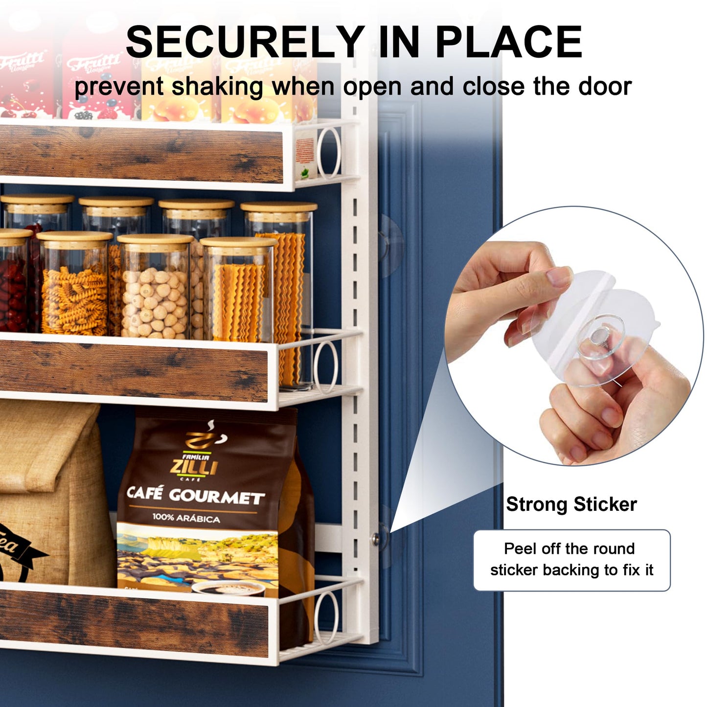 8 Tier Over The Door Pantry Orangizer 2 IN 1 Wall Mounted or Hanging Spice Rack with Adjustable Wood Basket,Heavy Duty Seasoning Storage Shelf for Kitchen Pantry and Bathroom BST220