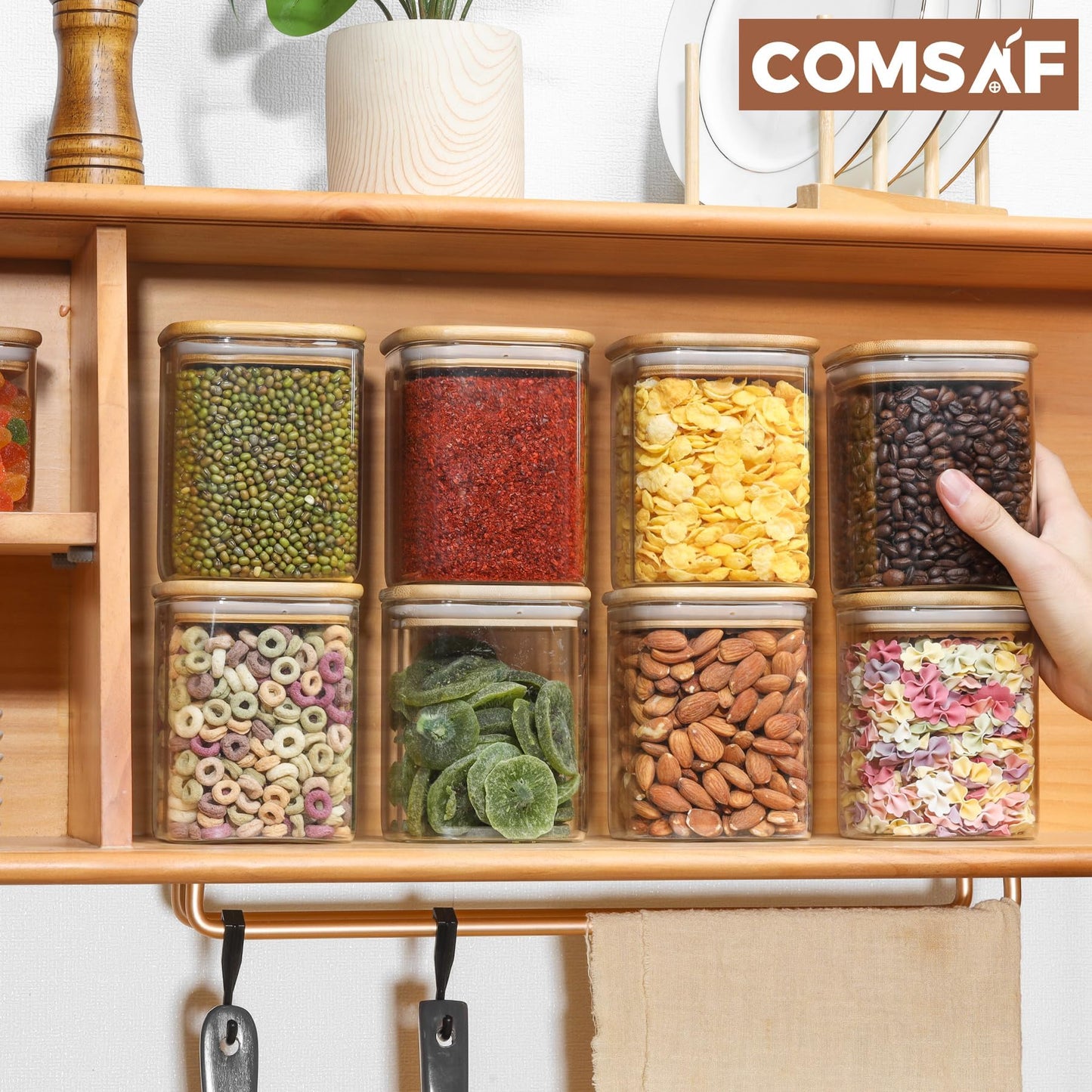 ComSaf 0.6 Qt Glass Food Storage Jars Set of 6, Clear Storage Containers with Airtight Lids, Pantry Organization Jar, Spice Jar, Blooming Tea, Coffee and Sugar Container, Canister Set for Kitchen BST220