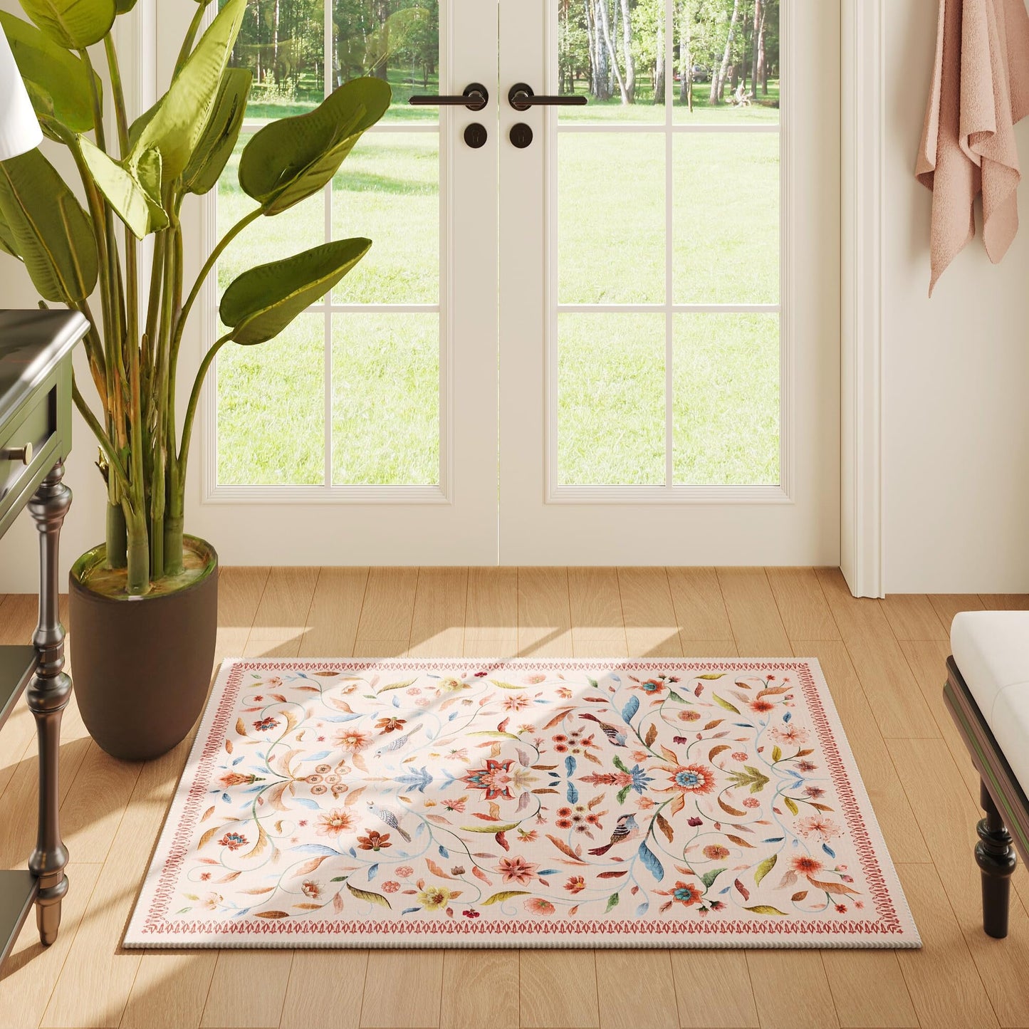 Vintage Medallion Floral Kitchen Runner 2x6, Machine Washable Rug, Soft Low Pile, Non-Slip Carpet for Hallways, Laundry, Bedroom, Bathroom, Entryway | Pink BST220
