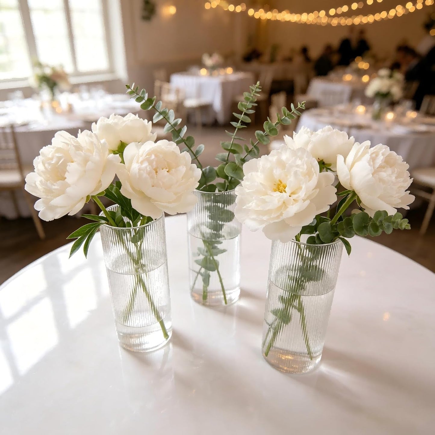 Glass Ribbed Cylinder Vases, 8 Inch Tall, Clear, Pack of 3 | Flower Vases in Bulk, Hurricane Floating Candle Vases, For Party Home Decor BST326H