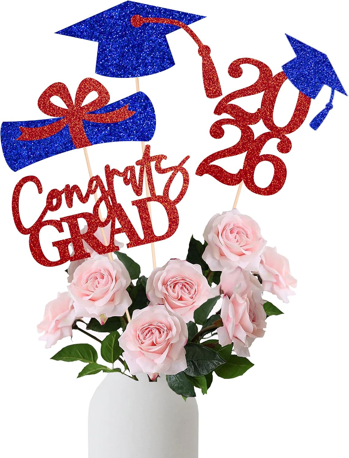 Graduation Centerpieces Class of 2026, 16 PCS Red Blue Double-Sided Table Toppers, Congrats Grad Party Decorations Supplies (Set of 4 Designs) WN420