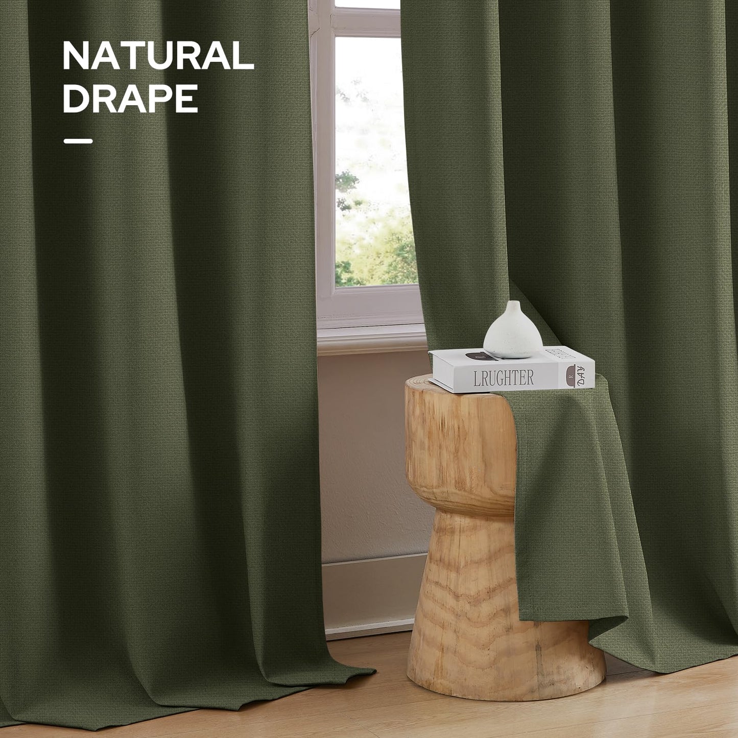 HOMEIDEAS 100% Ivory Cream Linen Blackout Curtains for Bedroom, 52 x 96 Inch Length 2 Panels Faux Linen Thermal Insulated Black Out Grommet Window Drapes for Living Room BST202