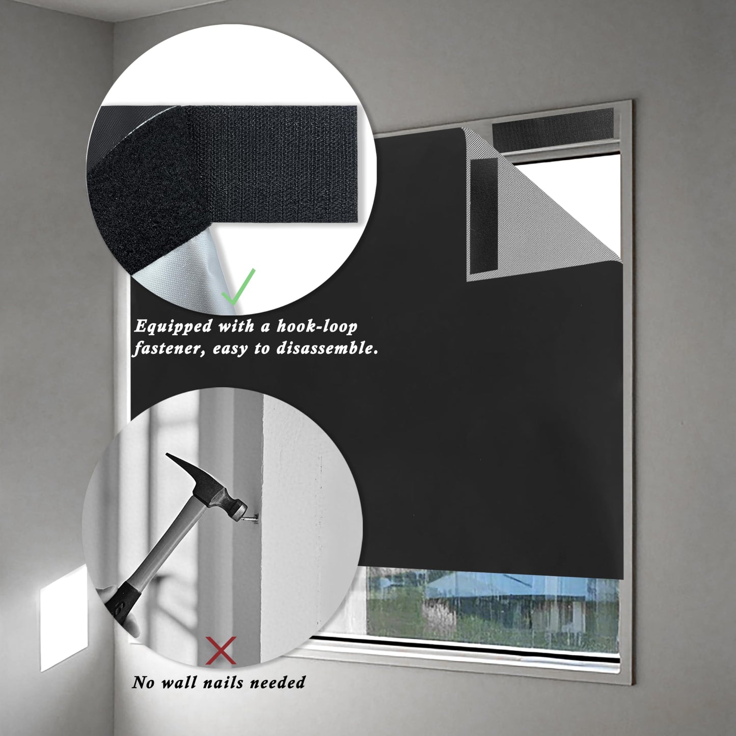 Blackout Blinds Shade,100% Blackout Material Curtains with Stickers,Portable Install for Bedroom,Travel, Dorm Room Window Shades No Drill（118" x 57" 1Pack） BST202