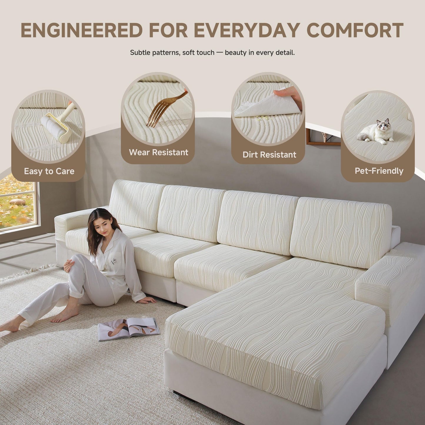 QIANMEW Couch Cushion Covers, Super Stretch Washable Sofa Slipcovers for L Shaped & Modular Seats, Pet-Friendly Furniture Protector with Stripe Design, (2 Seat Covers S, Dark Gray) BST326H