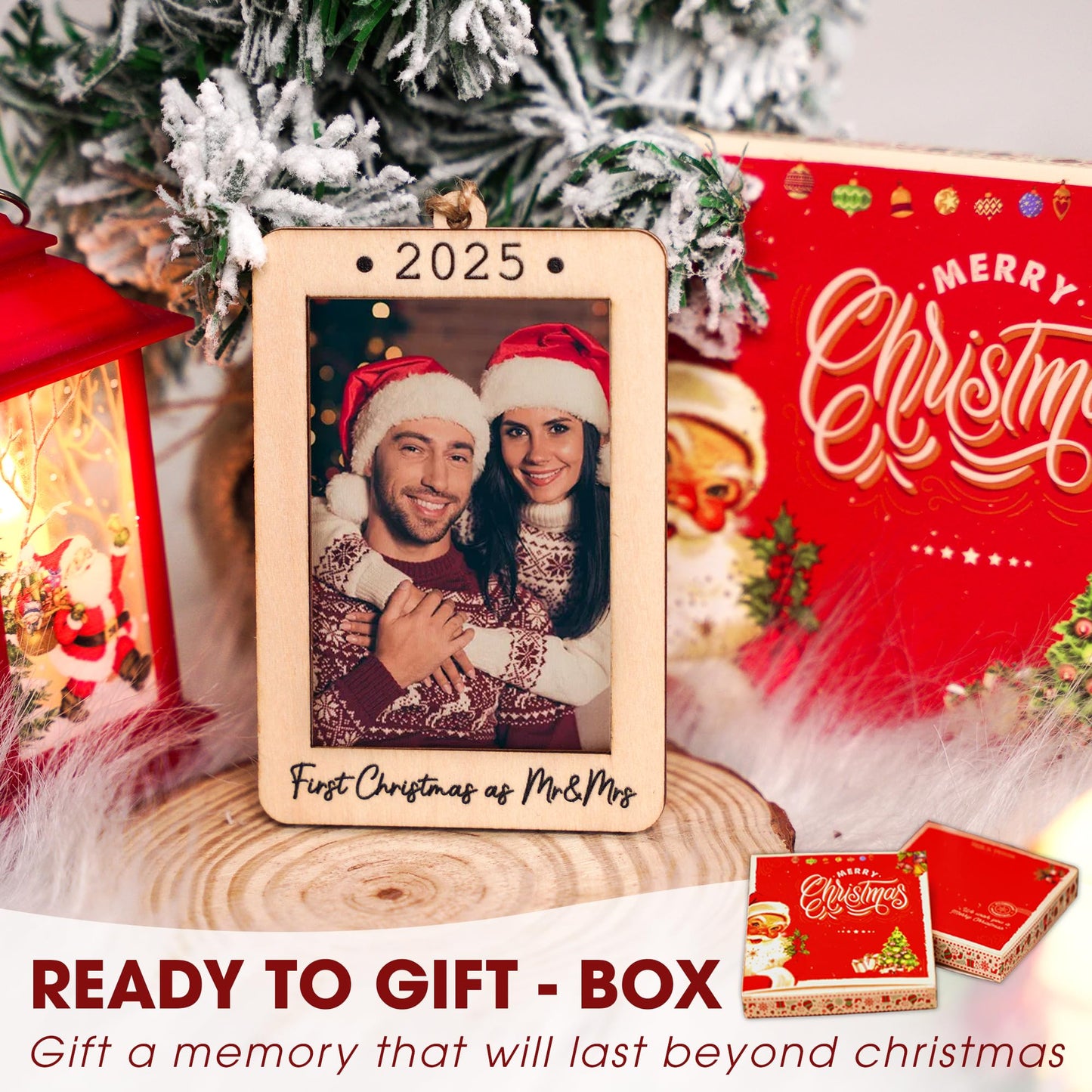 Hangwoous Baby's First Christmas Photo Frame Ornament 2025 | Wooden portrait frame keepsake, first Christmas photo gift for baby BST202